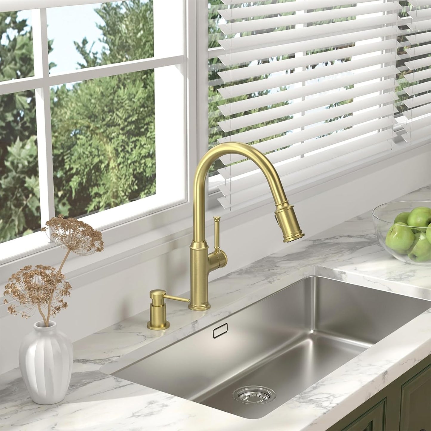 Lava Odoro Gold Soap Dispenser for Kitchen Sink, Modern Brass Built in Countertop Pump Dispenser