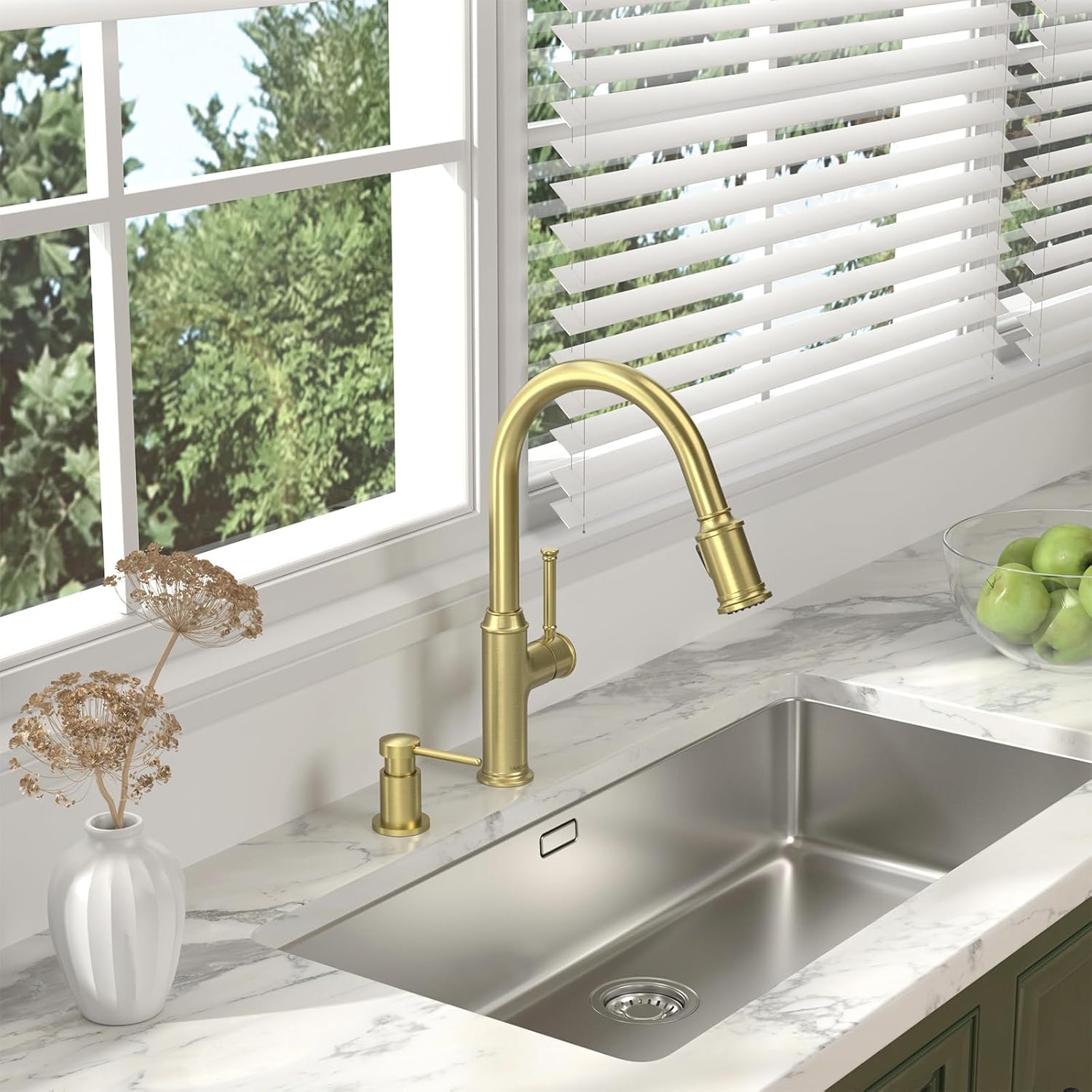 Lava Odoro Gold Soap Dispenser for Kitchen Sink, Modern Brass Built in Countertop Pump Dispenser