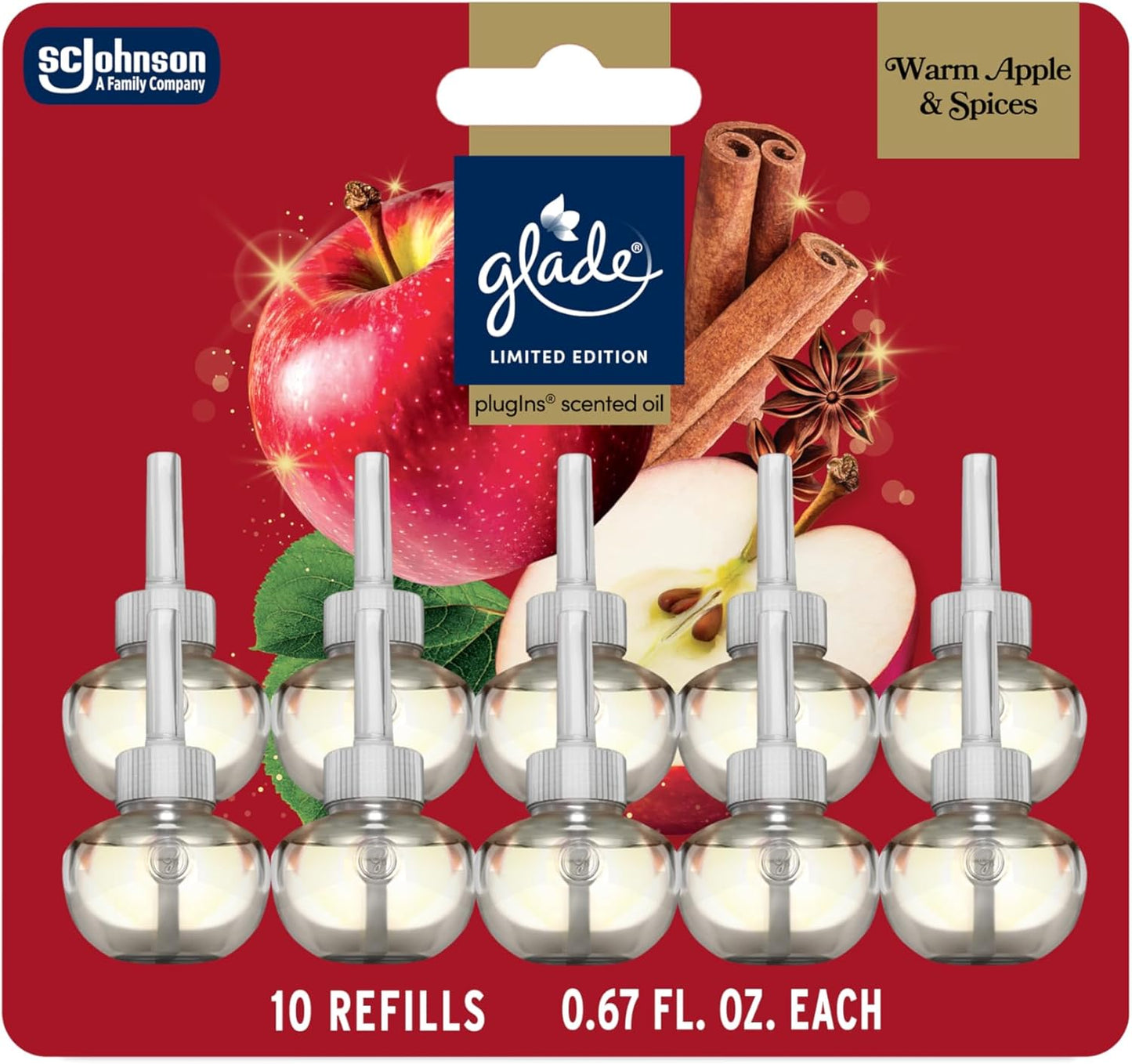 Glade PlugIns Refills Air Freshener, Warm Apple & Spices, Scented and Essential Oils for Home and