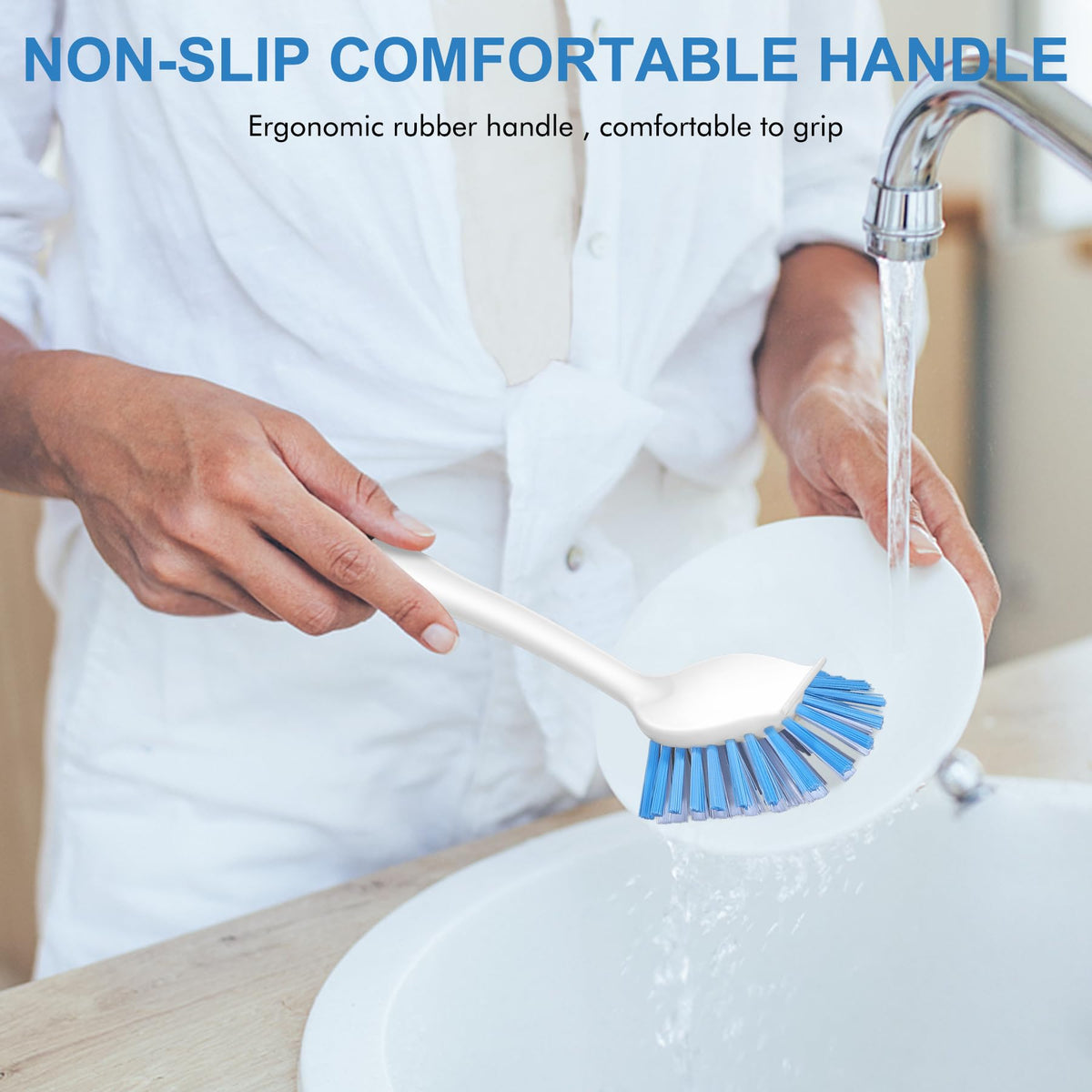 SetSail Dish Brush with Handle, 2 Pack Stiff Bristles Dish Scrubber with Built-in Scraper Dish