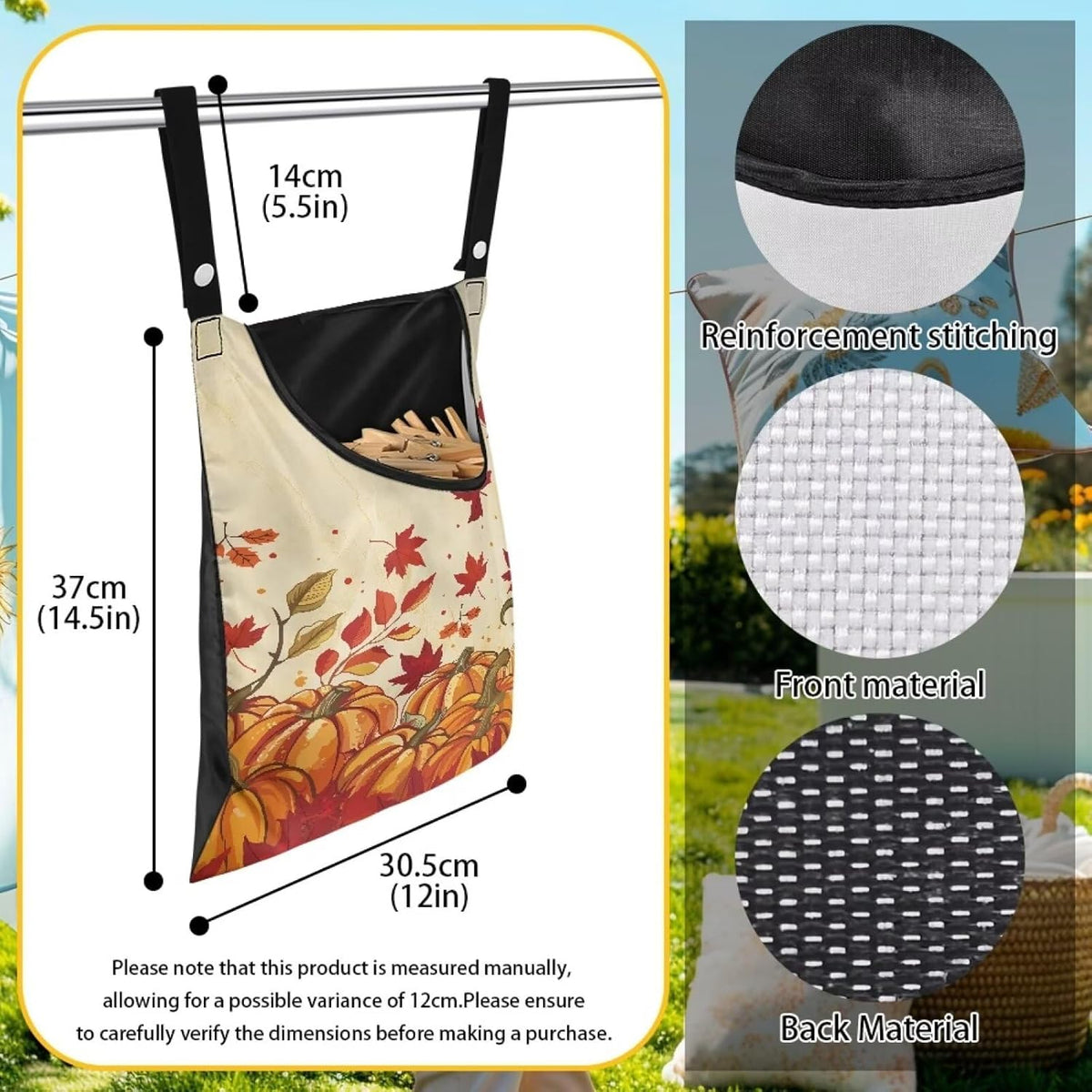 Maple Leaf Clothespin Bag Thanksgiving Pumpkin Hanging Storage Organizer Clothes Pin Bag Waterproof