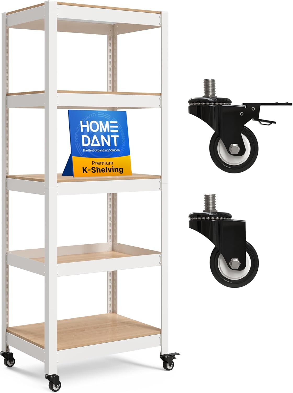 HOMEDANT House White 5-Tier Metal Rolling Cart Shelf Rack Casters Heavy Duty Wheel Shelving Unit