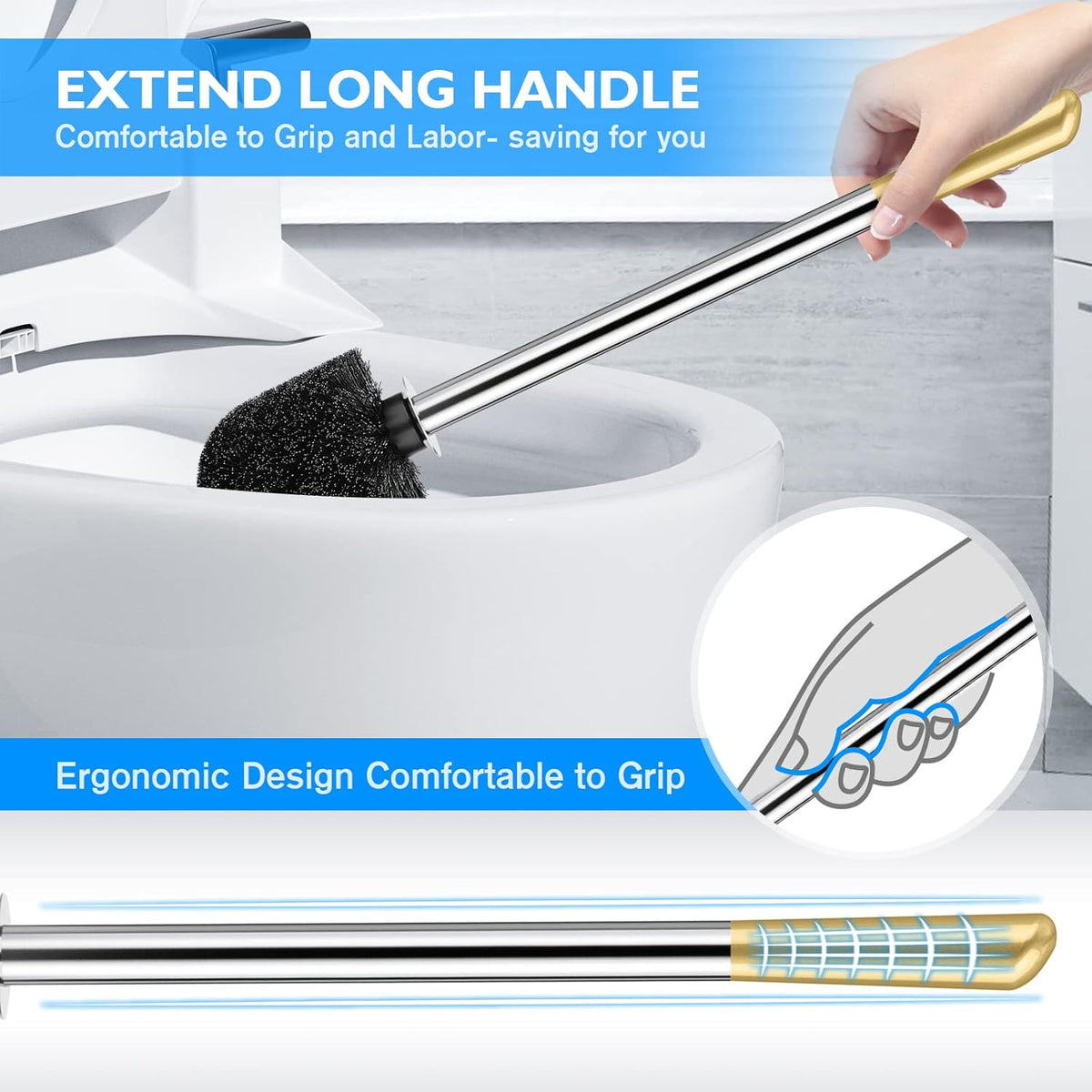 Toilet Brush and Holder 2 Pack, 304 Stainless Steel Toilet Brush with Extended and Durable