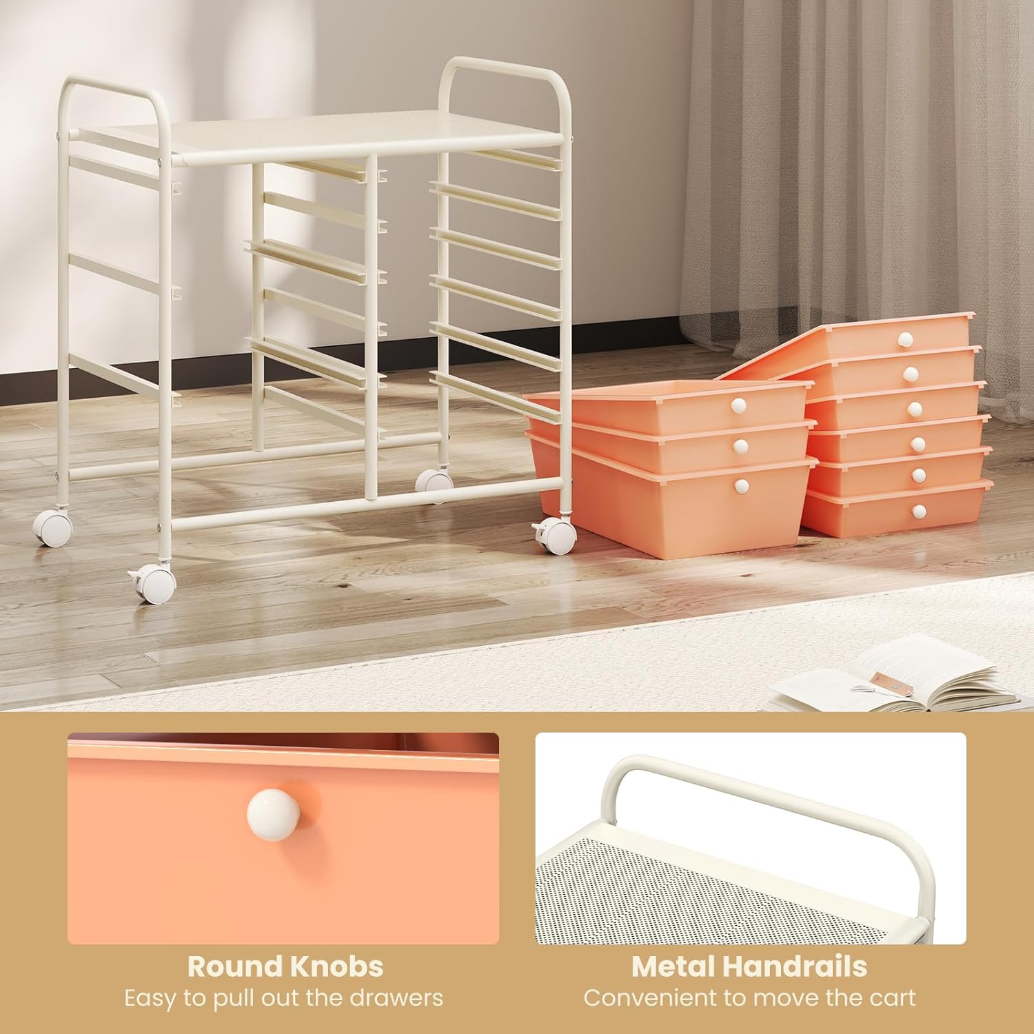 GOFLAME 9-Drawer Rolling Storage Cart, Mobile Utility Cart with Removable Drawers & Metal Frame