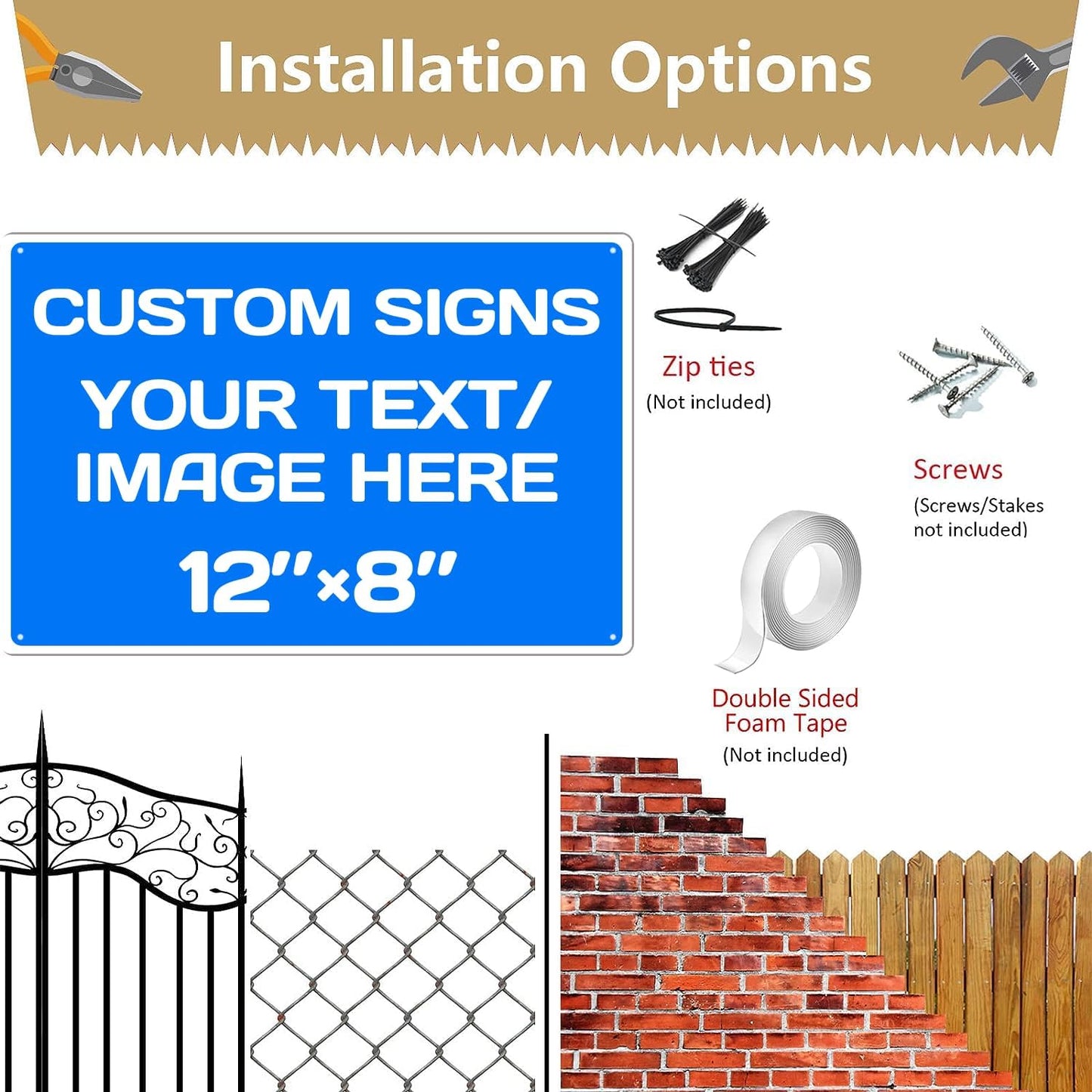 Custom Metal Signs - Aluminum, Weatherproof, Multiple Sizes, Custom Text & Picture, Hazard, Garden