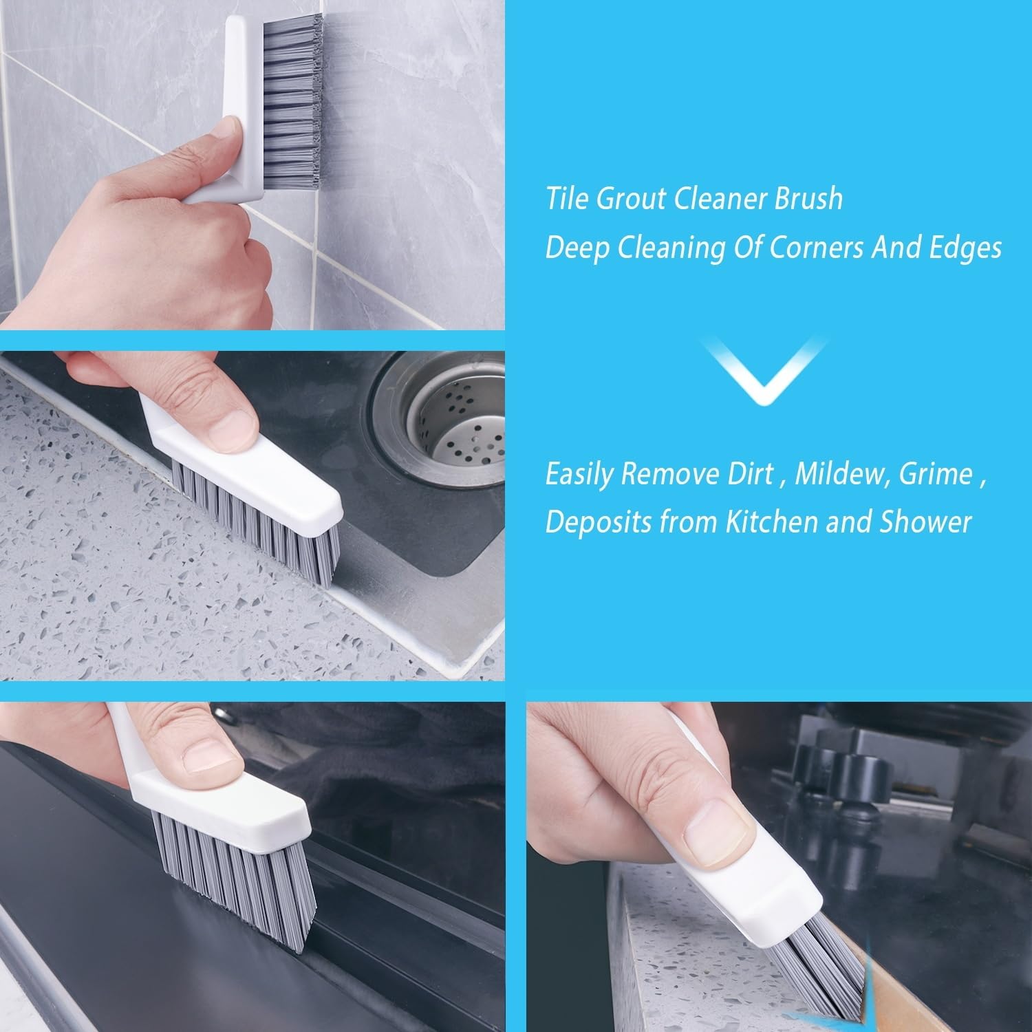 Lumkew Grout Cleaner Brush V Shape, Stiff Grout Cleaning Brushes for Tile Floor, Handheld Grout