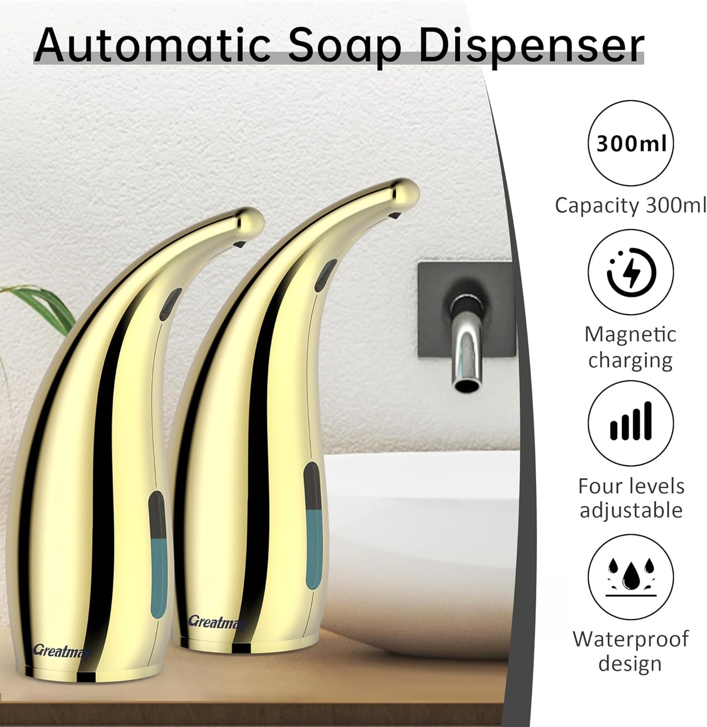 Adjustable Automatic Soap Dispenser Touchless, 4 Adjustable Levels Touchless Sensor Liquid Soap