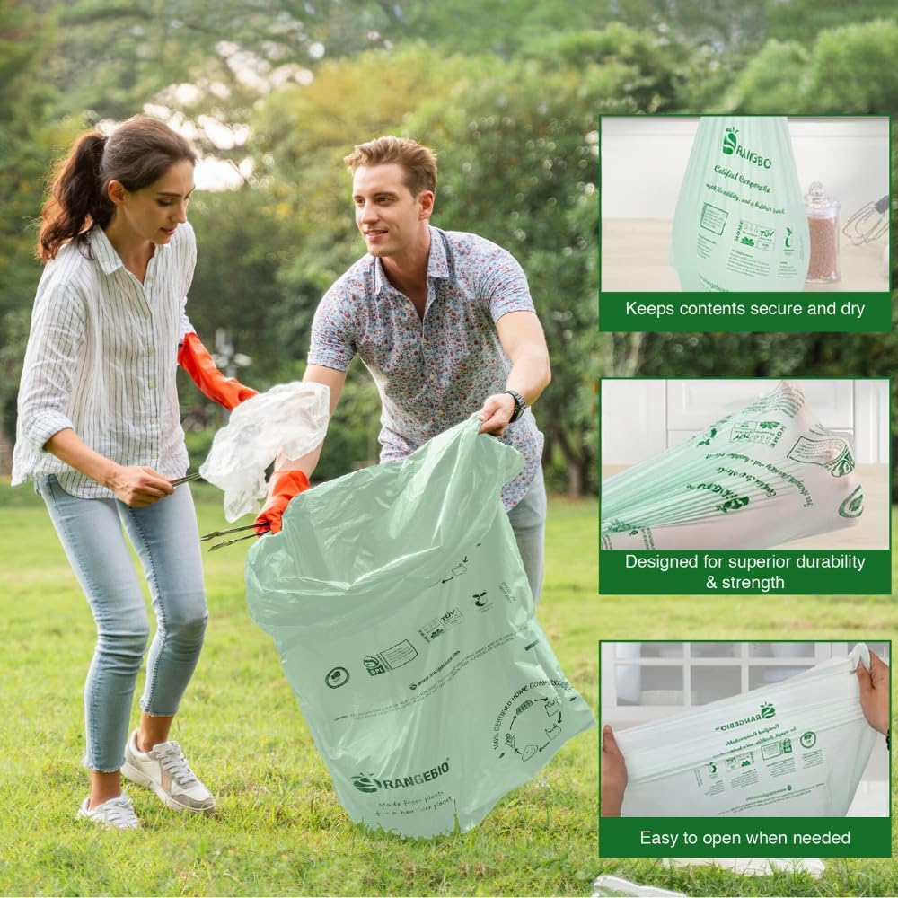 OrangeBio 33 Gallon Home Compostable Yard Waste Bags, 40 Count, 1.1 Mil, Lawn & Leaf Bags US BPI