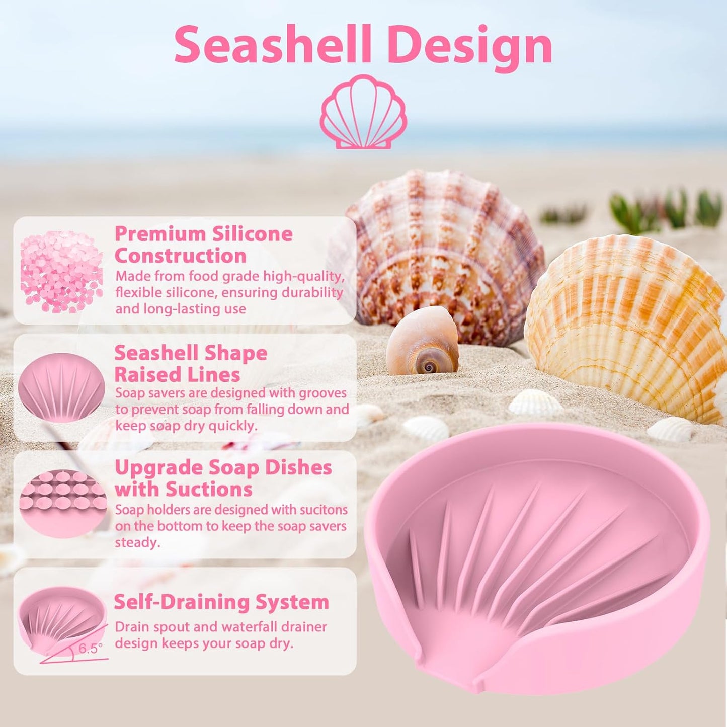 Self Draining Soap Dish, Silicone Suction Cup Soap Holder Tray Savers Container Sponge Holder for
