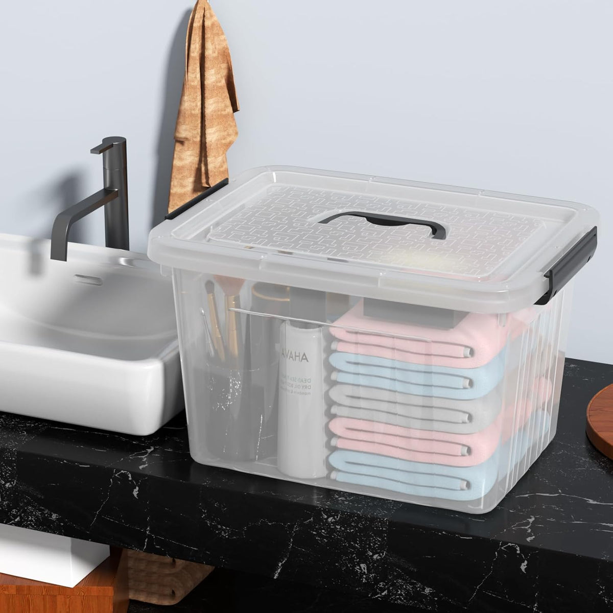 4 Packs 20 L Clear Plastic Storage Bins, Stackable Organizer Containers with Lids, Latching Box