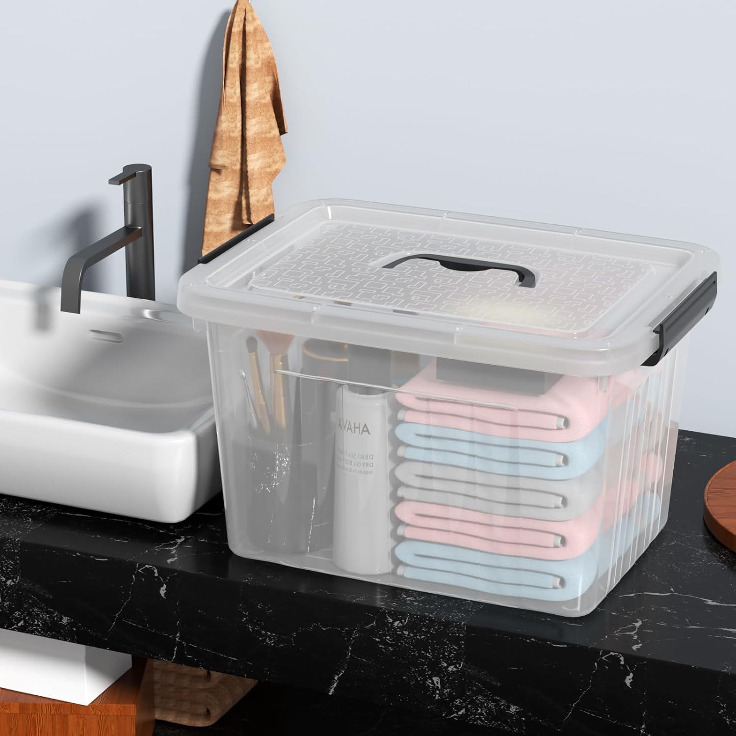 4 Packs 20 L Clear Plastic Storage Bins, Stackable Organizer Containers with Lids, Latching Box