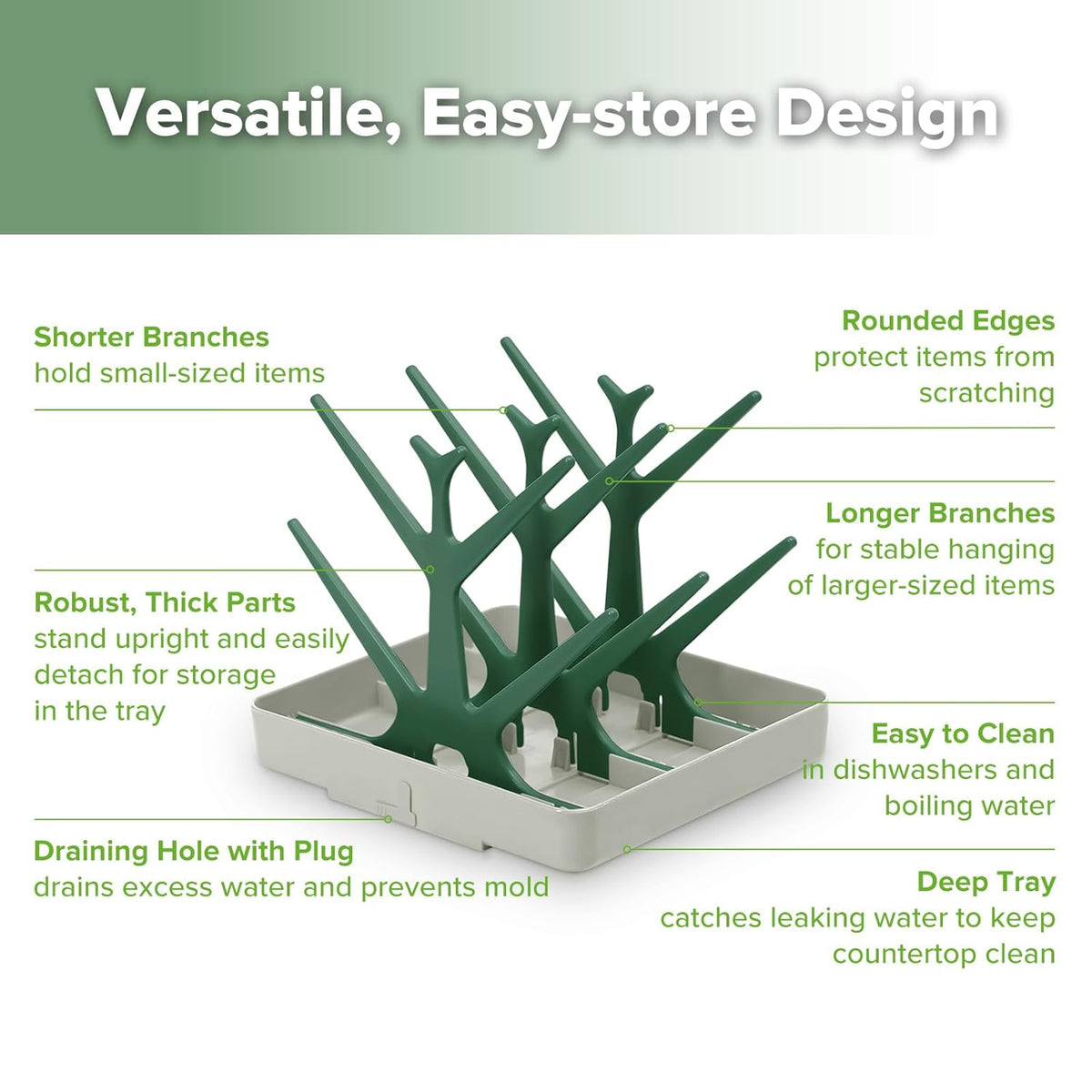 haakaa Baby Bottle Drying Rack, Space Saving Bottle Drying Tree for Bottles/Pump Parts/Pacifiers