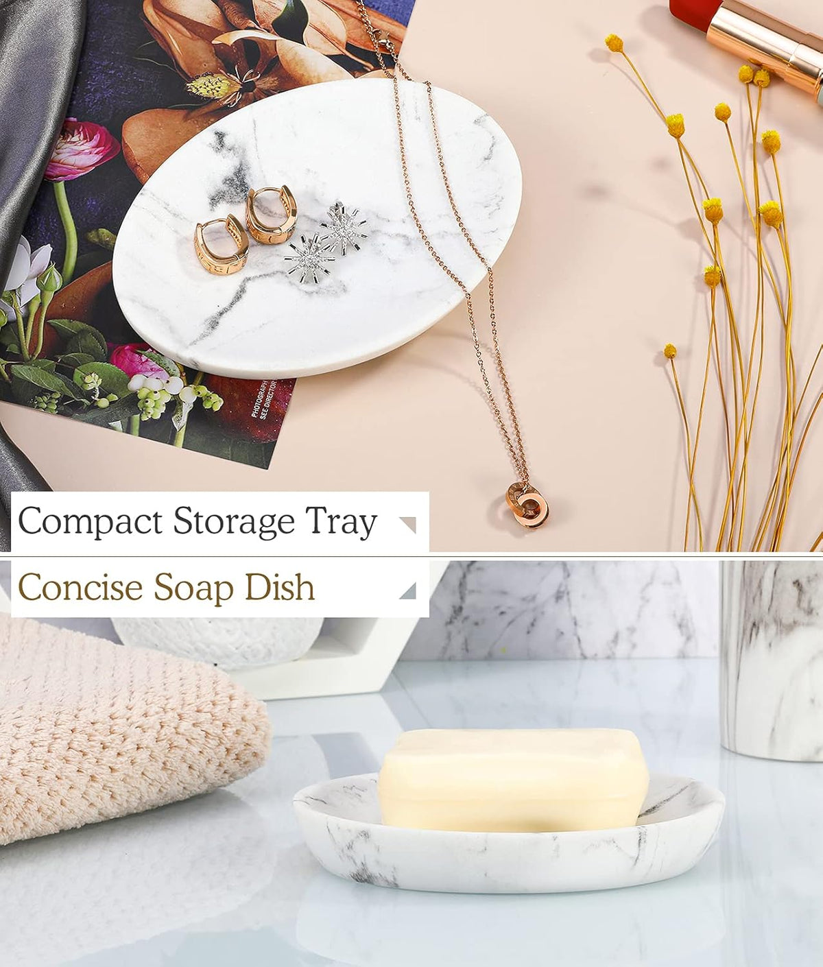 Luxspire Soap Dish, Resin Soap Tray Soap Holder Container Box, Marble Pattern Oval Soap Plate Case