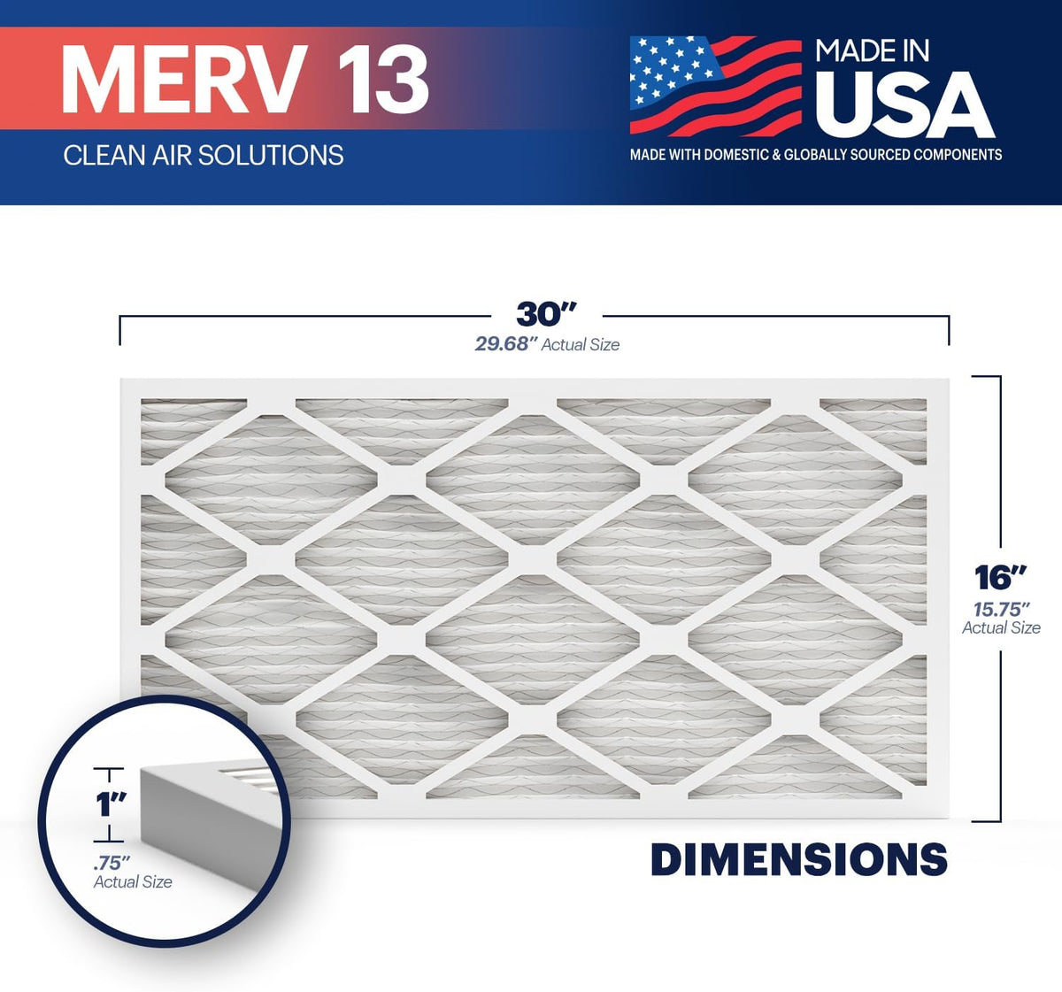 BNX TruFilter 16x30x1 Air Filter MERV 13 (4-Pack) - MADE IN USA - Electrostatic Pleated Air