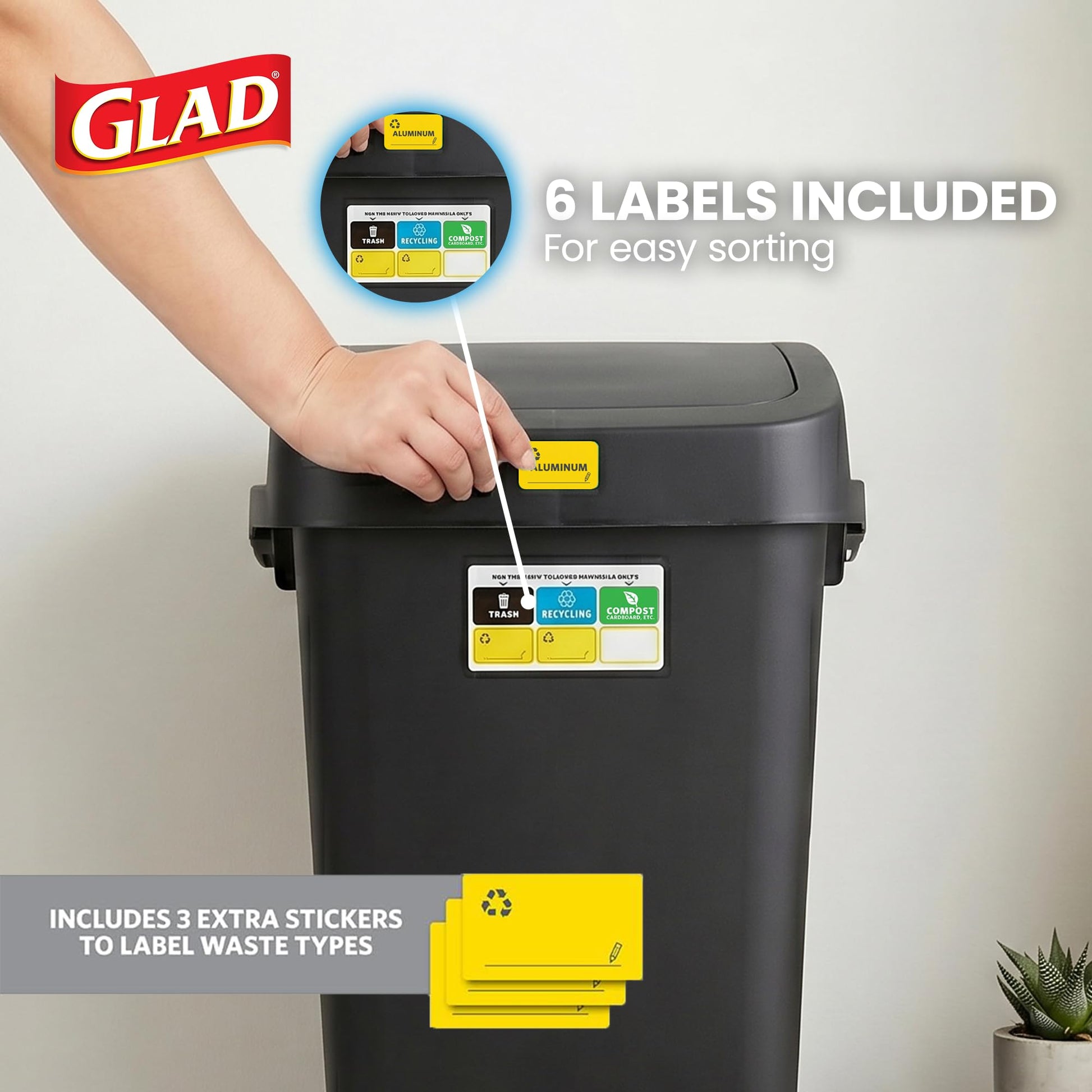 Glad Trash Can with Clorox Odor Protection | Linkable, 12 Gallon, Black