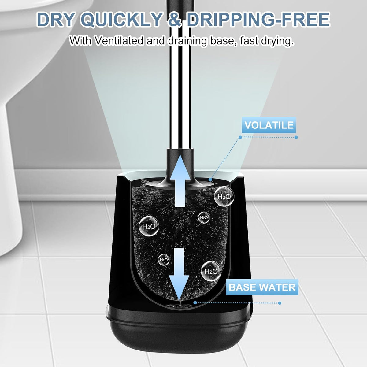 SetSail Toilet Brush and Holder 3 Pack, Self Closing Lid Toilet Bowl Brushes Holder Extra Long