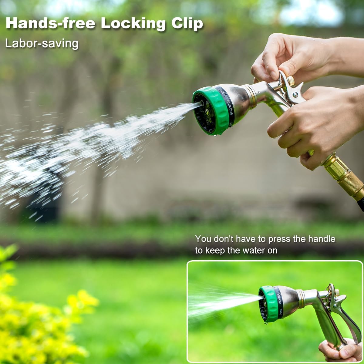 FANHAO Heavy Duty Garden Hose Nozzle, 100% Metal Water Hose Sprayer with 7 Spray Patterns