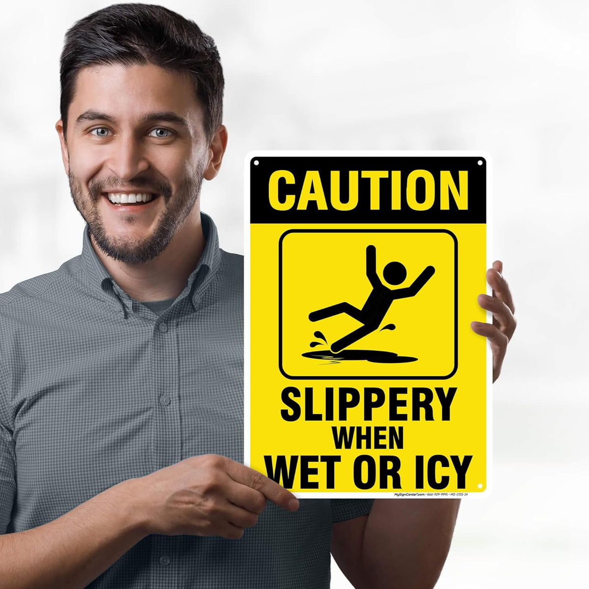 Caution Slippery When Wet Sign or ICY Sign, 10"x14" 0.40 Aluminum, Fade Resistance, Indoor/Outdoor