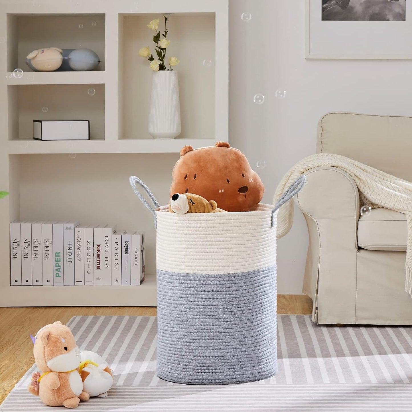 VIPOSCO Large Laundry Hamper, Tall Woven Rope Storage Basket for Blanket, Toys, Dirty Clothes in