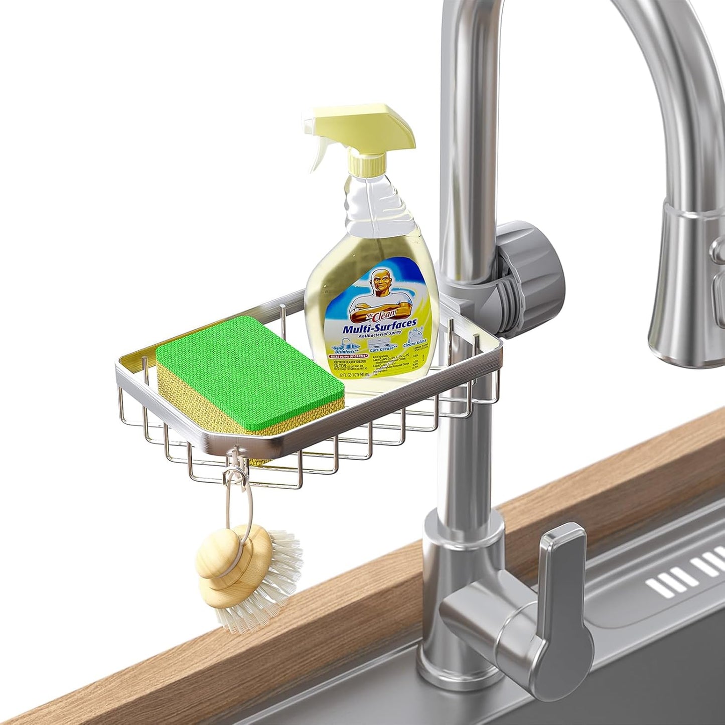 LONIN Sponge Holder Over Faucet Kitchen Sink Caddy Organizer, Stainless Steel Detachable Hanging