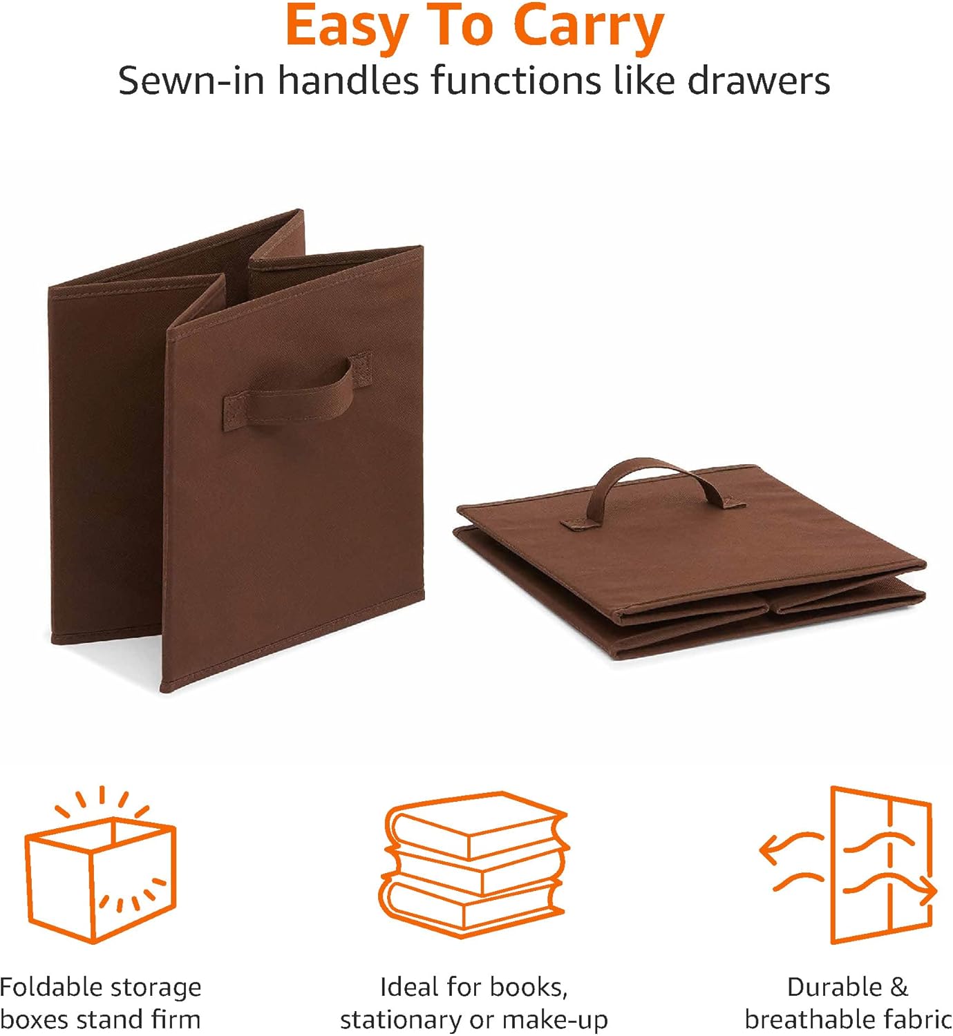 Amazon Basics Cube Organizer Storage Bins Handles, Collapsible Fabric, Pack of 6, 10.5"x10.5"x11"