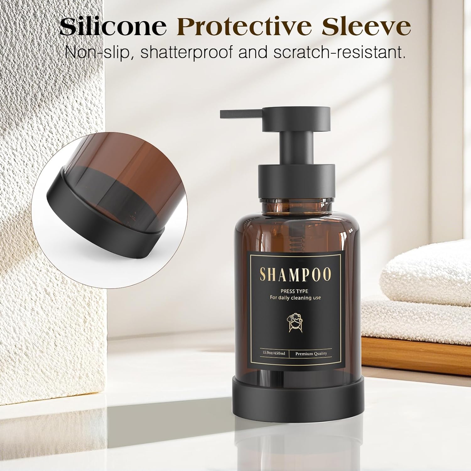 Luxspire Foaming Soap Dispenser, Glass Foam Pump Soap Dispenser, Non-Slip Hand Soap Bottle with 5