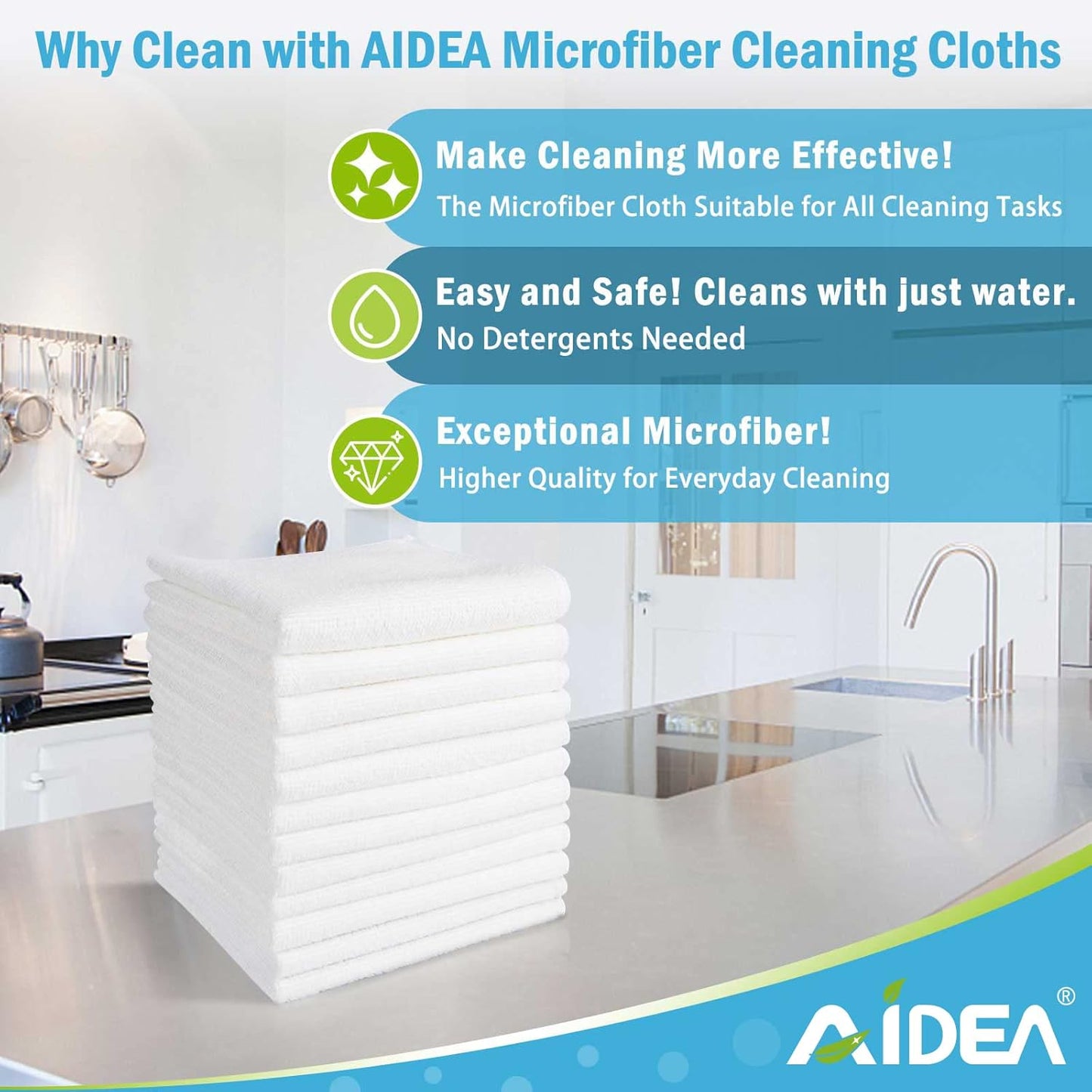 AIDEA Microfiber Cleaning Cloth White 50PK, Microfiber Towels for Cars, Lint Free Rags, Kitchen