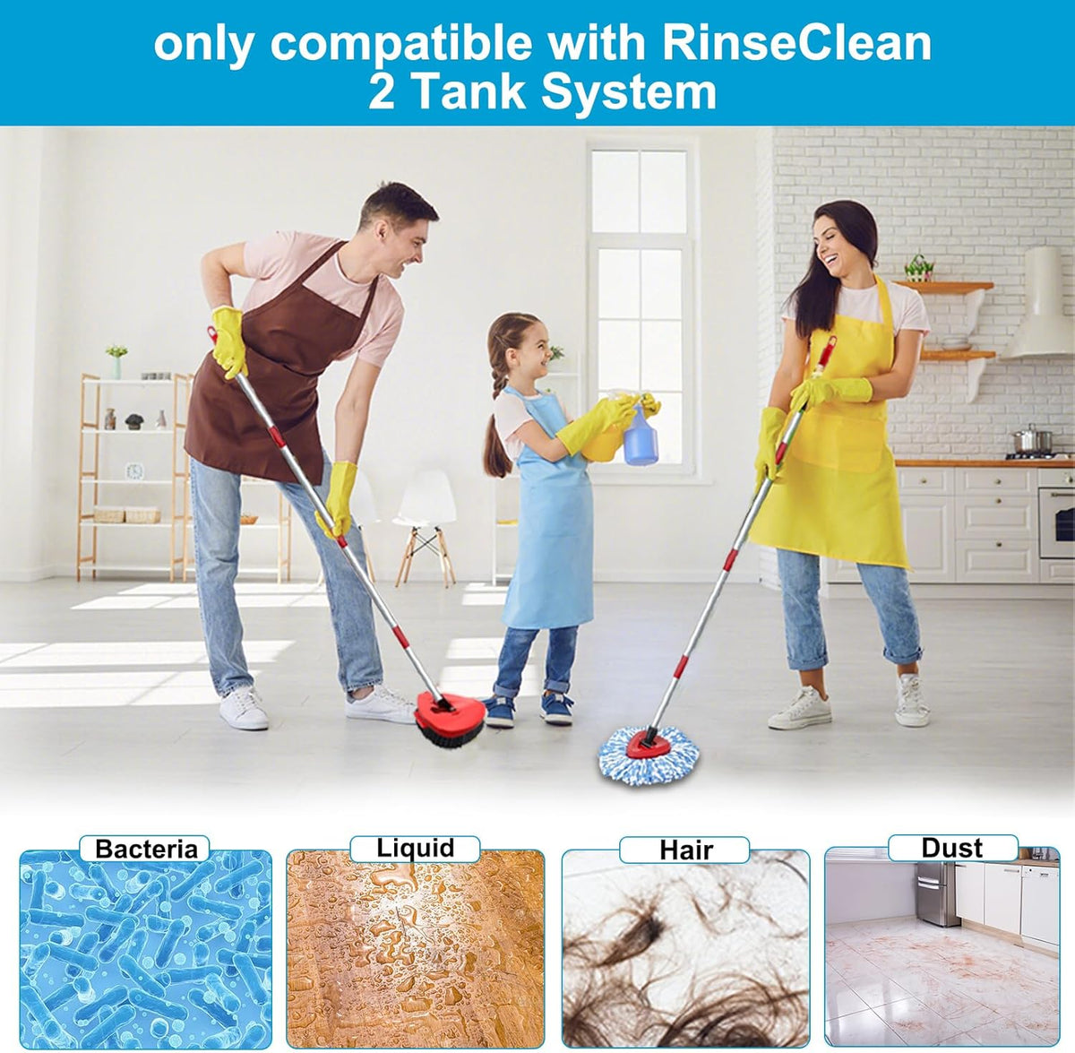 8-Pack Reusable Mop Head Replacement for O Cedar RinseClean 2-Tank System, Microfiber Spin Mop