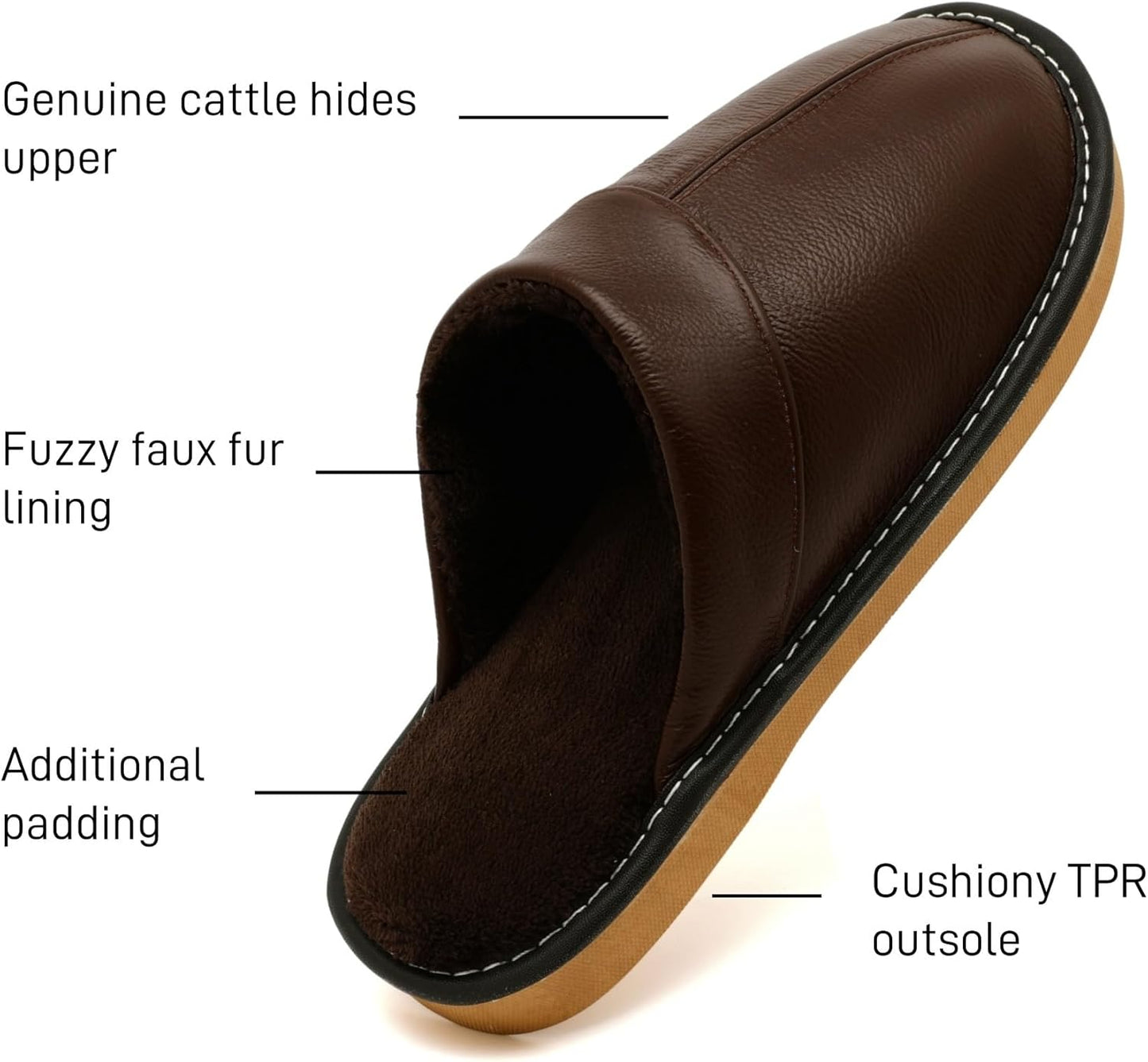Slippers for Women Men, Genuine Leather Slippers Indoor Outdoor, Fuzzy Bedroom House Shoes for