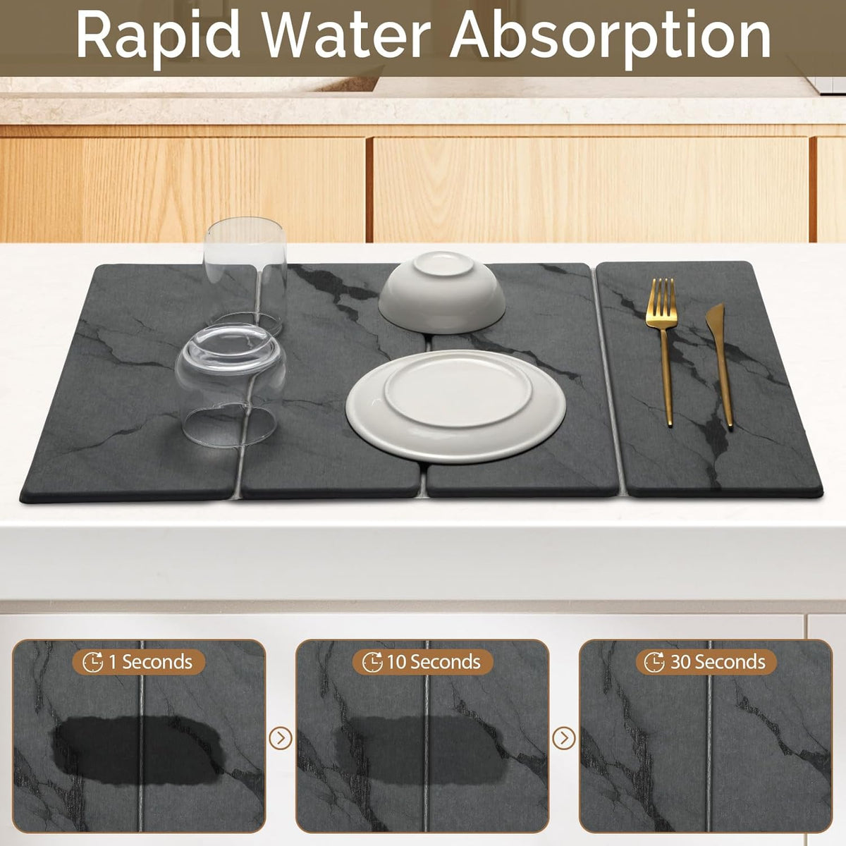 2 PCS Large Stone Dish Drying Mat for Kitchen Counter Quick Dry Stone Dishes Mats Marbled Water