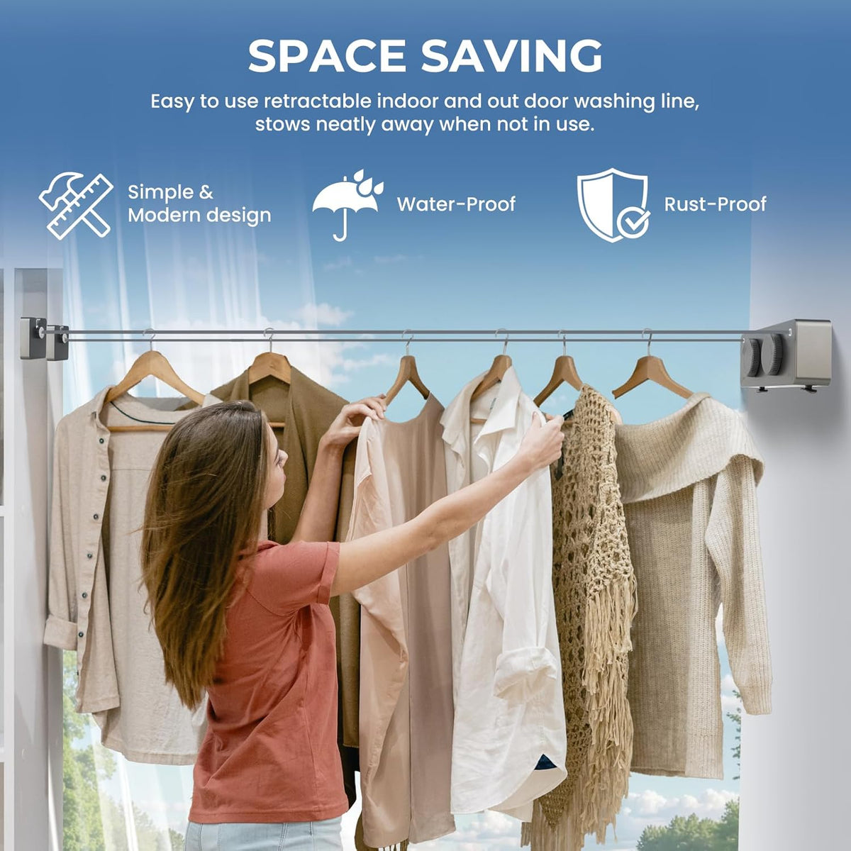 Retractable Clothesline Indoor Outside Heavy-Duty, Upgrade 304 Double Stainless Steel Shower Room