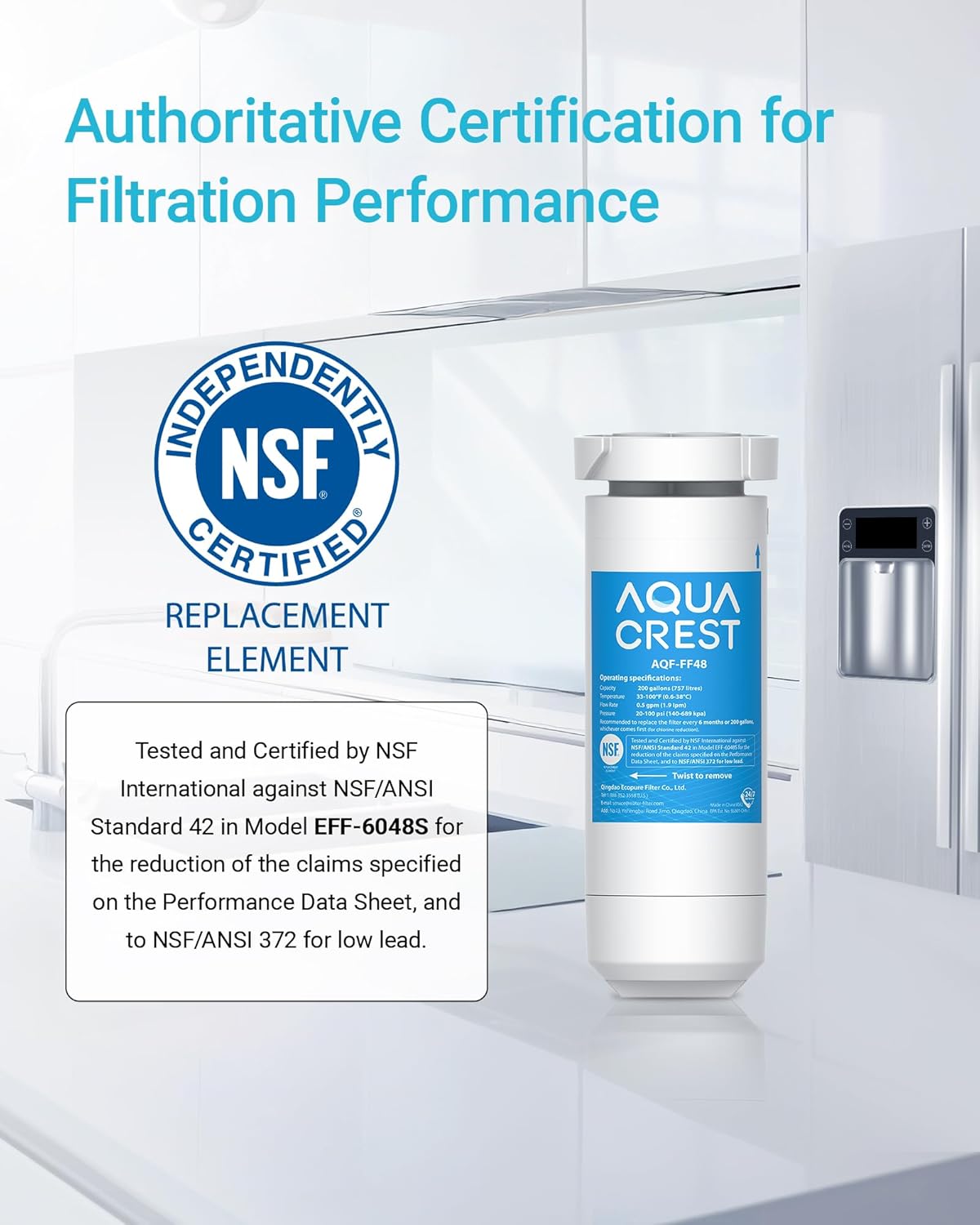 AQUA CREST XWF Replacement for GE® XWF, NSF Certified Refrigerator Water Filter, 3 Filters (Not
