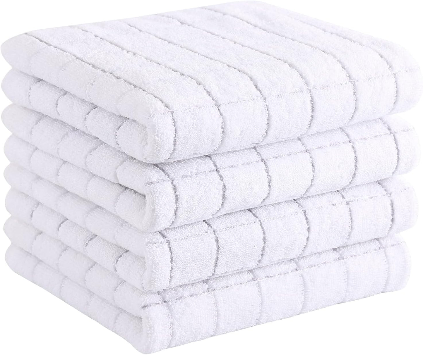 Homaxy 100% Cotton Terry Kitchen Towels(White, 13 x 28 inches), Checkered Designed, Soft and Super