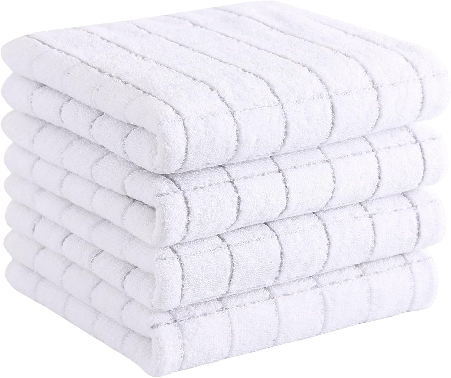 Homaxy 100% Cotton Terry Kitchen Towels(White, 13 x 28 inches), Checkered Designed, Soft and Super