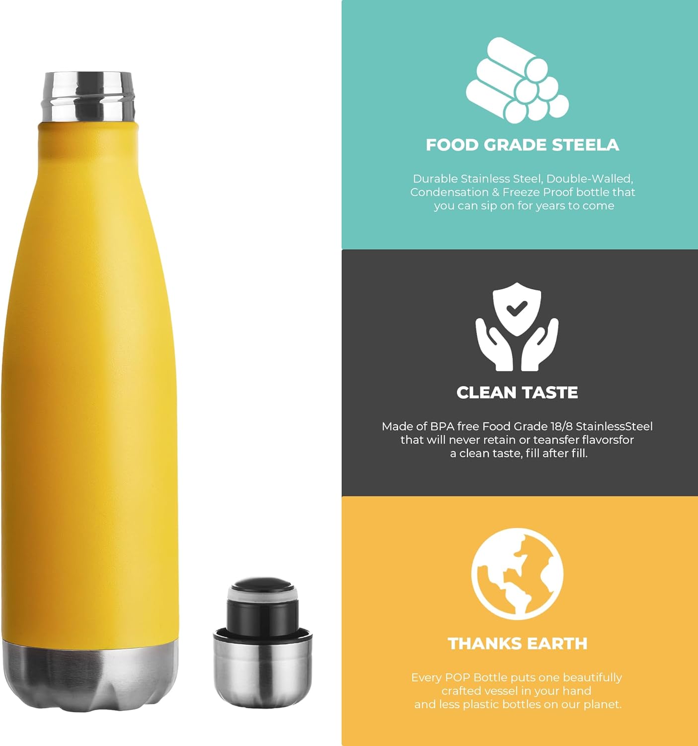 MEWAY 17oz Sport Water Bottle Vacuum Insulated Stainless Steel Leak-Proof Double Wall Cola Shape