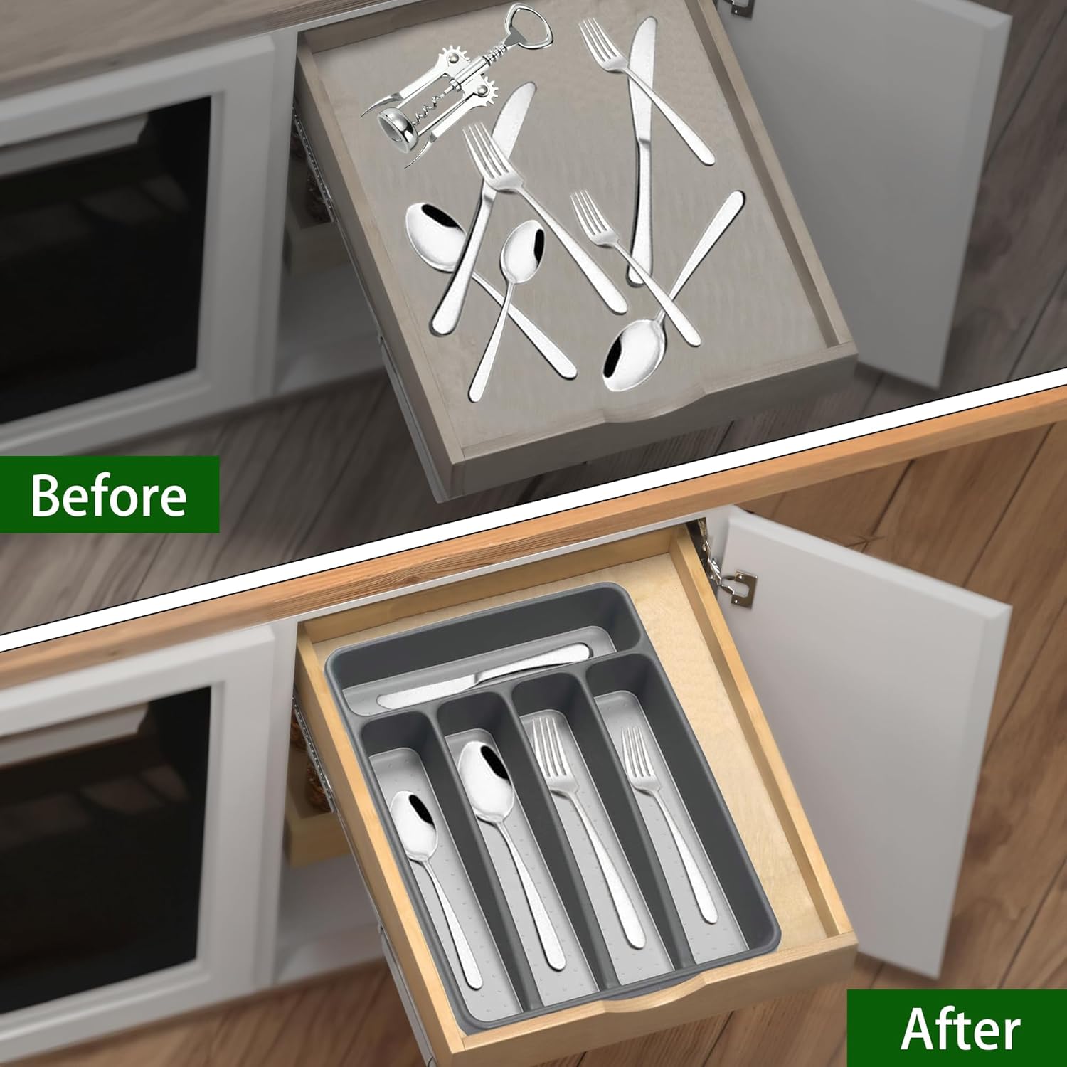 Silverware Organizer 2 Pieces Utenisl Organizer Holder Kitchen Drawer Organizer Plastic Silverware