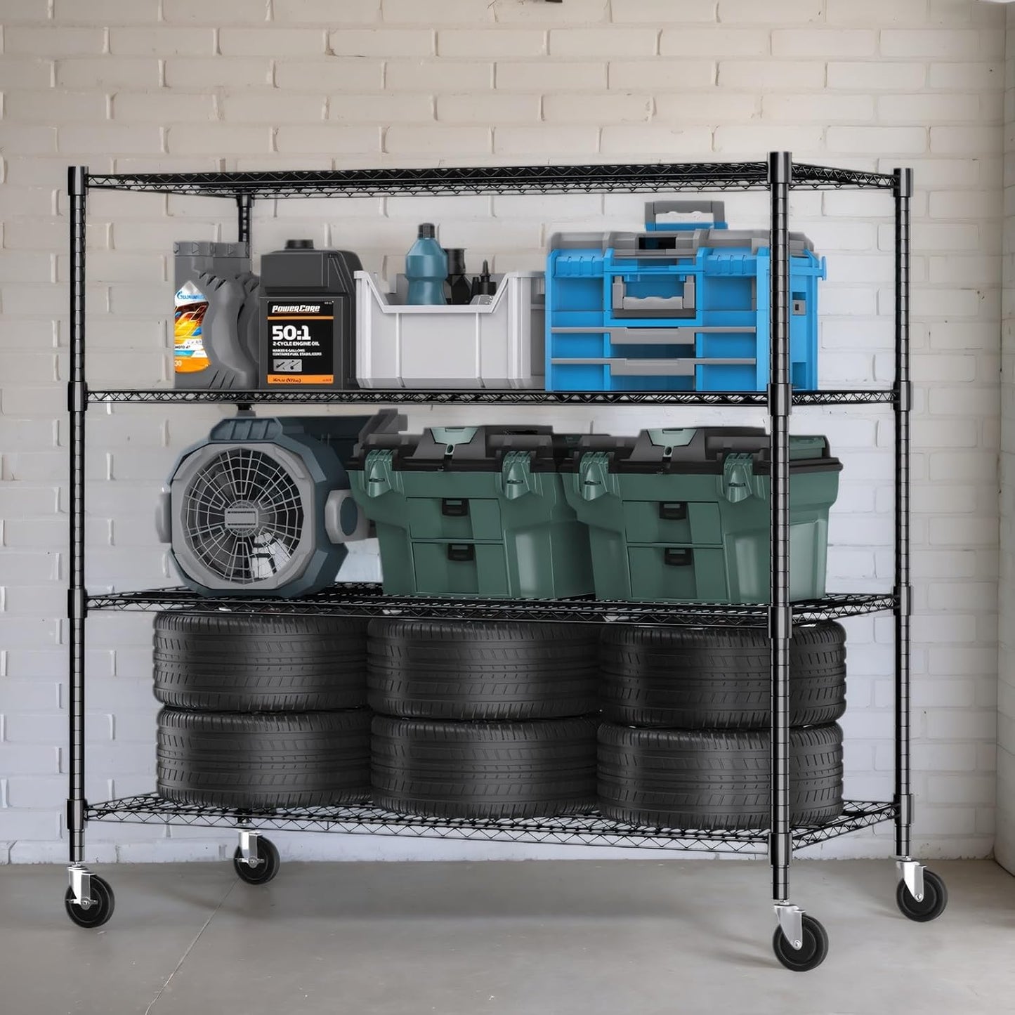 Himimi 4 Tier Wire Shelving with Wheels Heavy Duty Height Adjustable Metal Shelves for Storage
