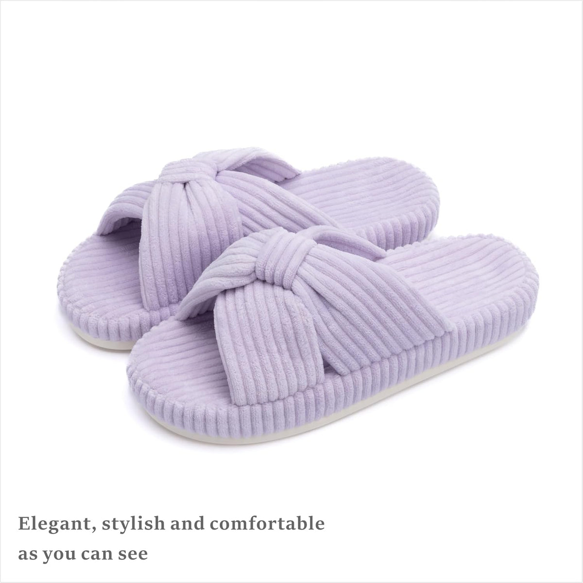 Chantomoo Slippers for Women Memory Foam House Bedroom Corduroy Bow Crossbands Slide Slipper Shoes