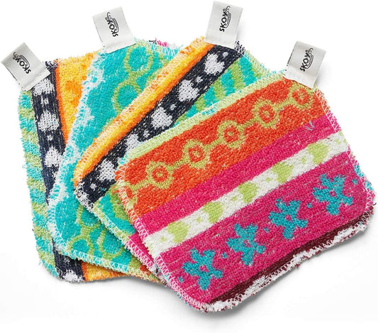 Skoy Scrub, 4-Pack Reusable, Non-Scratching Dish Scrubber for Kitchen and Household Cleaning