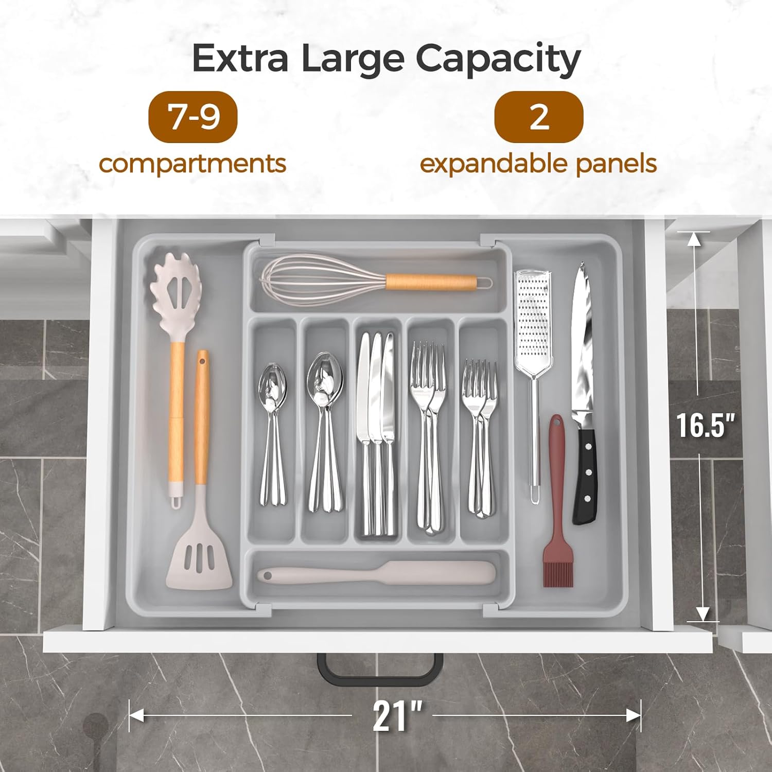 Extra Large Expandable Silverware Organizer, BPA-Free Food-Safe Cutlery Flatware Organizer, Kitchen