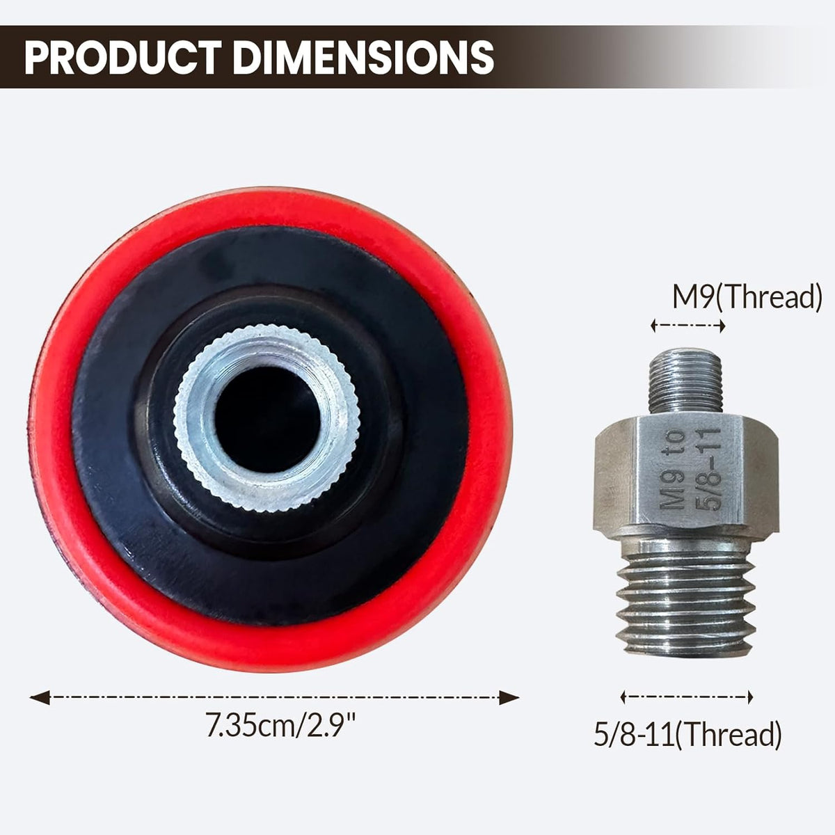 3" Hook and Loop Sanding/Polishing Backing Pad, M9 to 5/8-11 Hex Grinding Bit Thread Adapter, for