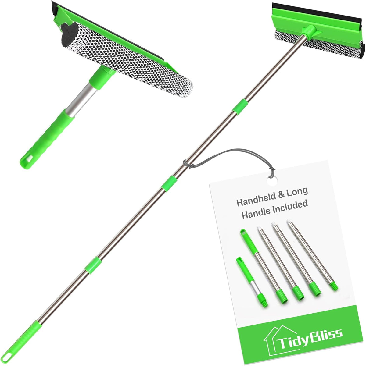 Window Squeegee Professional, 56” Car Windshield Glass Cleaner Tool with Extension Pole, Long