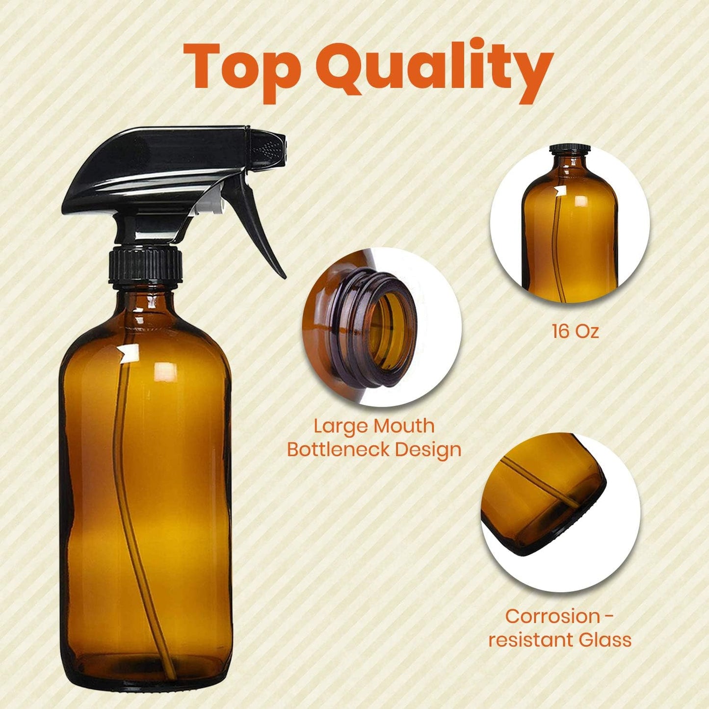 Amber Glass Spray Bottles For Cleaning Solutions (4 Pack) - 16 Ounce, Refillable Sprayer for