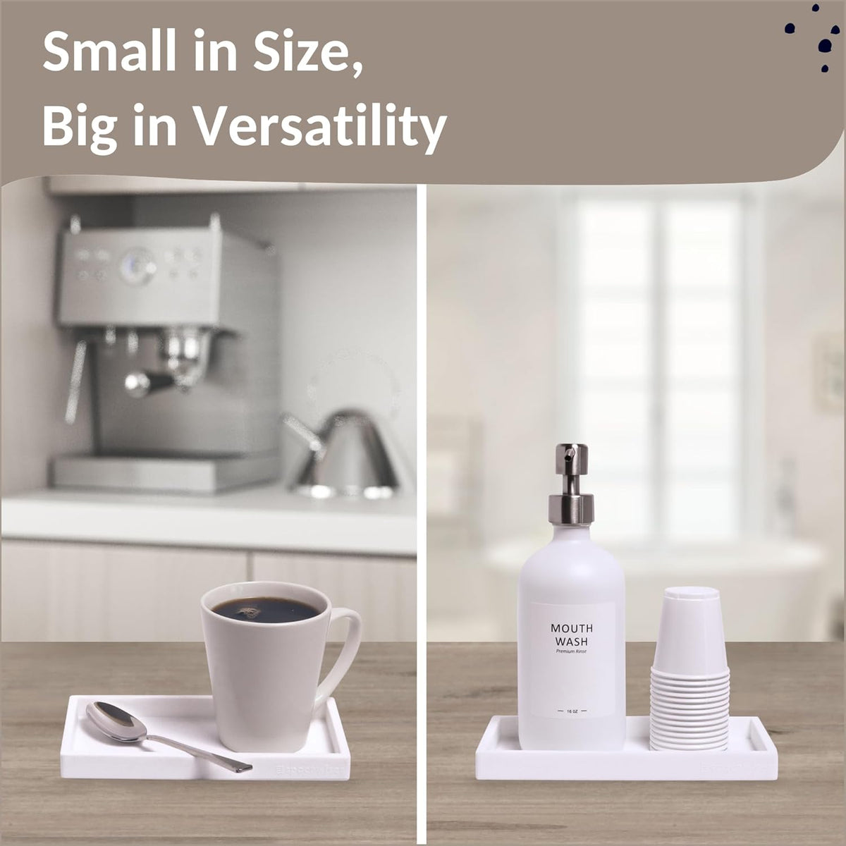 Countertop and Vanity Tray - 2 PC Small 7.7" Silicone Bathroom Trays, Kitchen Soap Tray, Dish