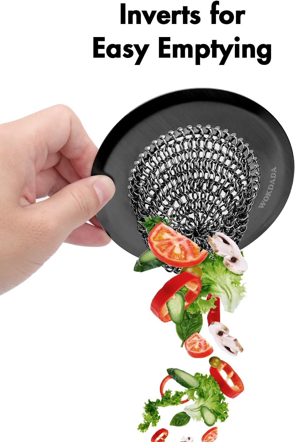Sink Drain Strainer (Black): Flexible Anti-Slip Chainlink, 304 Stainless Steel. Upgraded Clog-Free