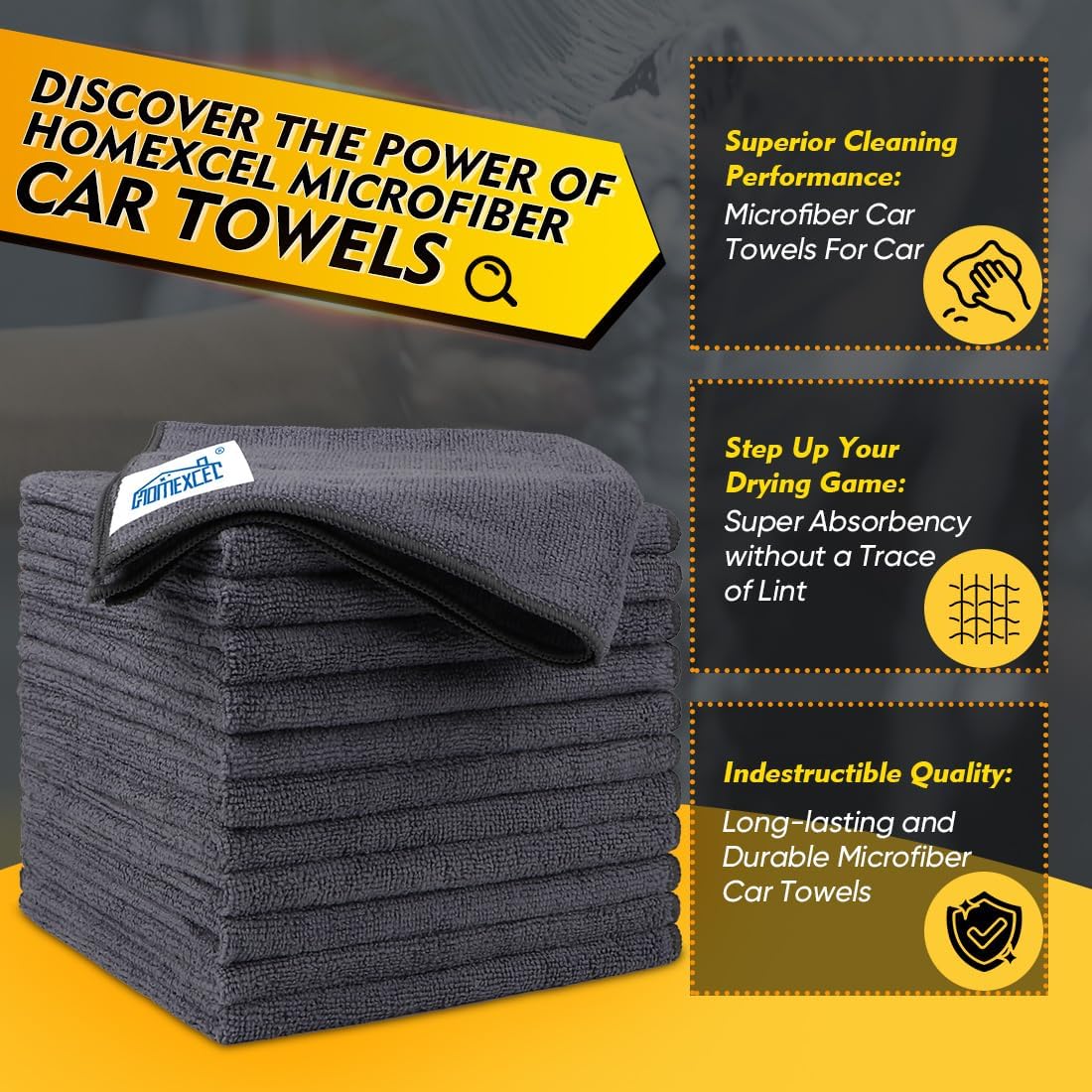 HOMEXCEL Microfiber Cleaning Cloths 12 Pack, Premium 16 x 16 inch Microfiber Towel for Cars, Ultra