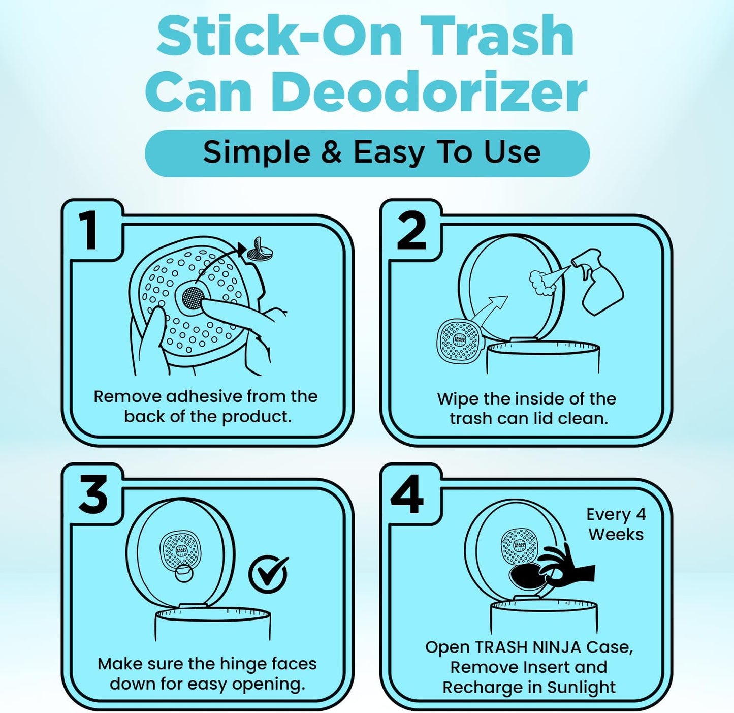 Trash Ninja Trash Can Deodorizer – Stick-On Air Freshener with Activated Charcoal and Fresh Ocean