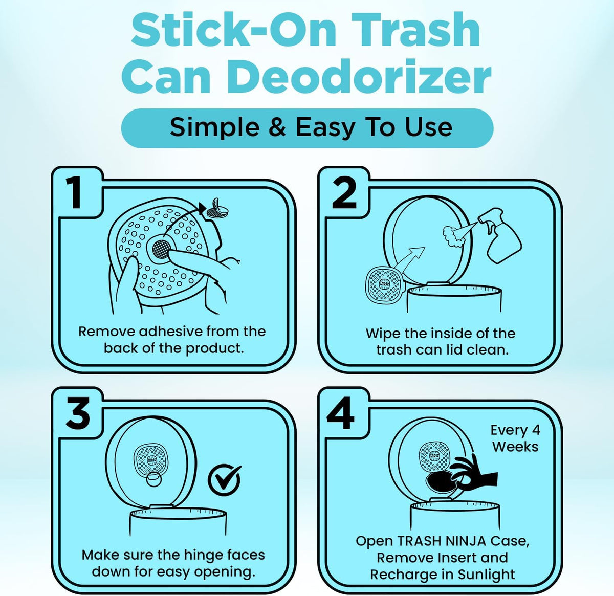 Trash Ninja Trash Can Deodorizer – Stick-On Air Freshener with Activated Charcoal and Fresh Ocean