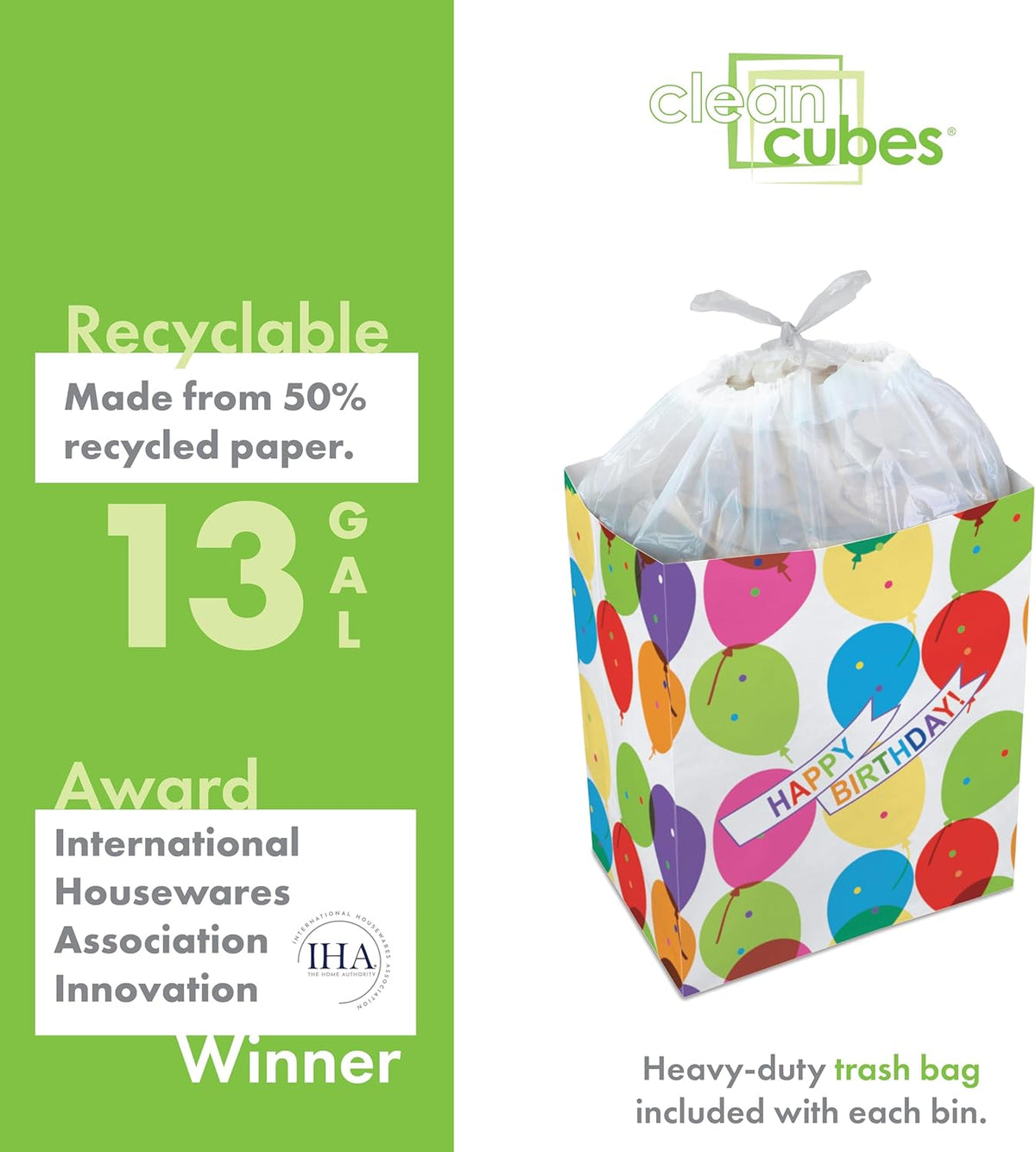 13 Gallon Disposable Pop-Up Trash Cans (3-Pack) with Fitted Bags – Foldable Garbage & Recycling