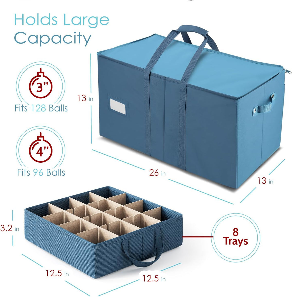 Hearth & Harbor Large Christmas Ornament Storage Box With Adjustable Dividers - Ornament Storage